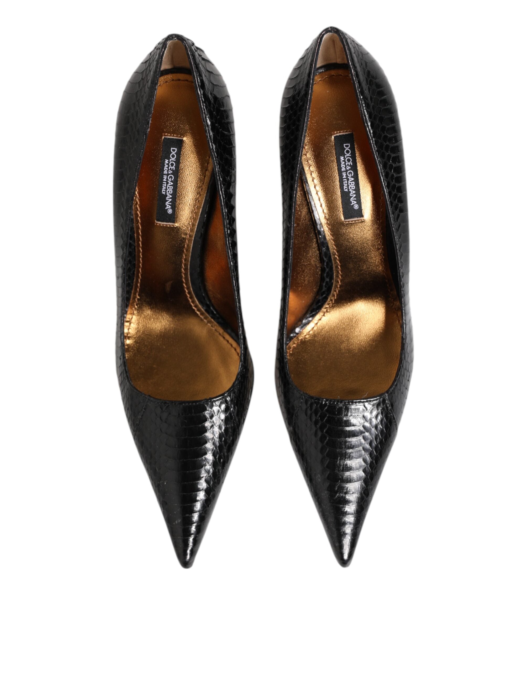 Dolce & Gabbana Black Leather Exotic Stiletto Pumps Shoes Glam Steals