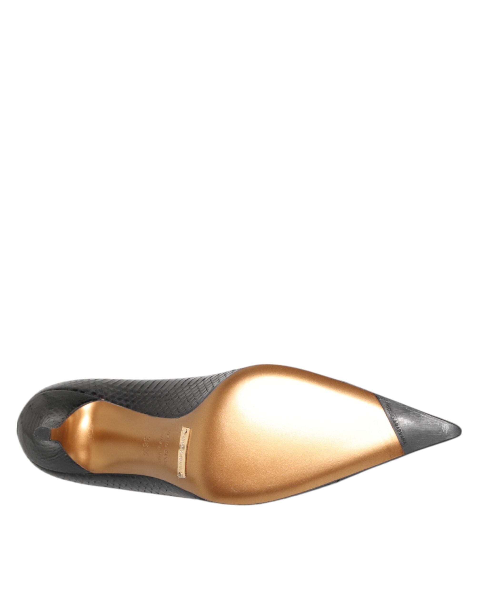 Dolce & Gabbana Black Leather Exotic Stiletto Pumps Shoes Glam Steals