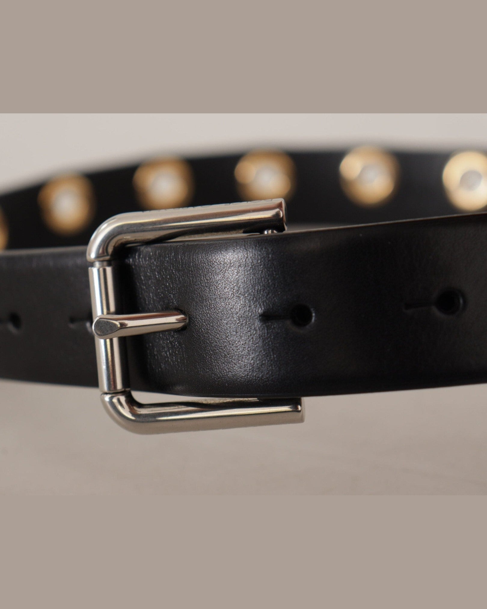 Dolce & Gabbana Black Leather Eyelet Silver Tone Metal Buckle Belt Belts