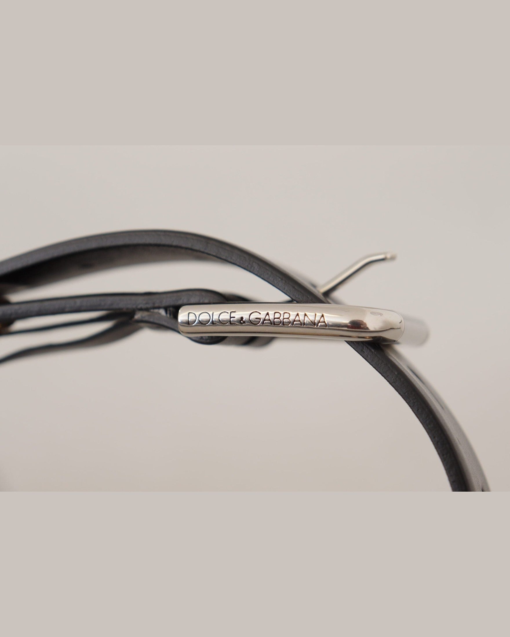 Dolce & Gabbana Black Leather Eyelet Silver Tone Metal Buckle Belt Belts