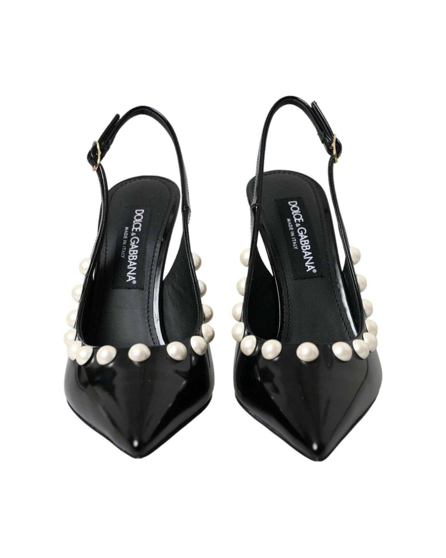 Dolce & Gabbana Black Leather Faux Pearl Heel Slingback Shoes Glam Steals