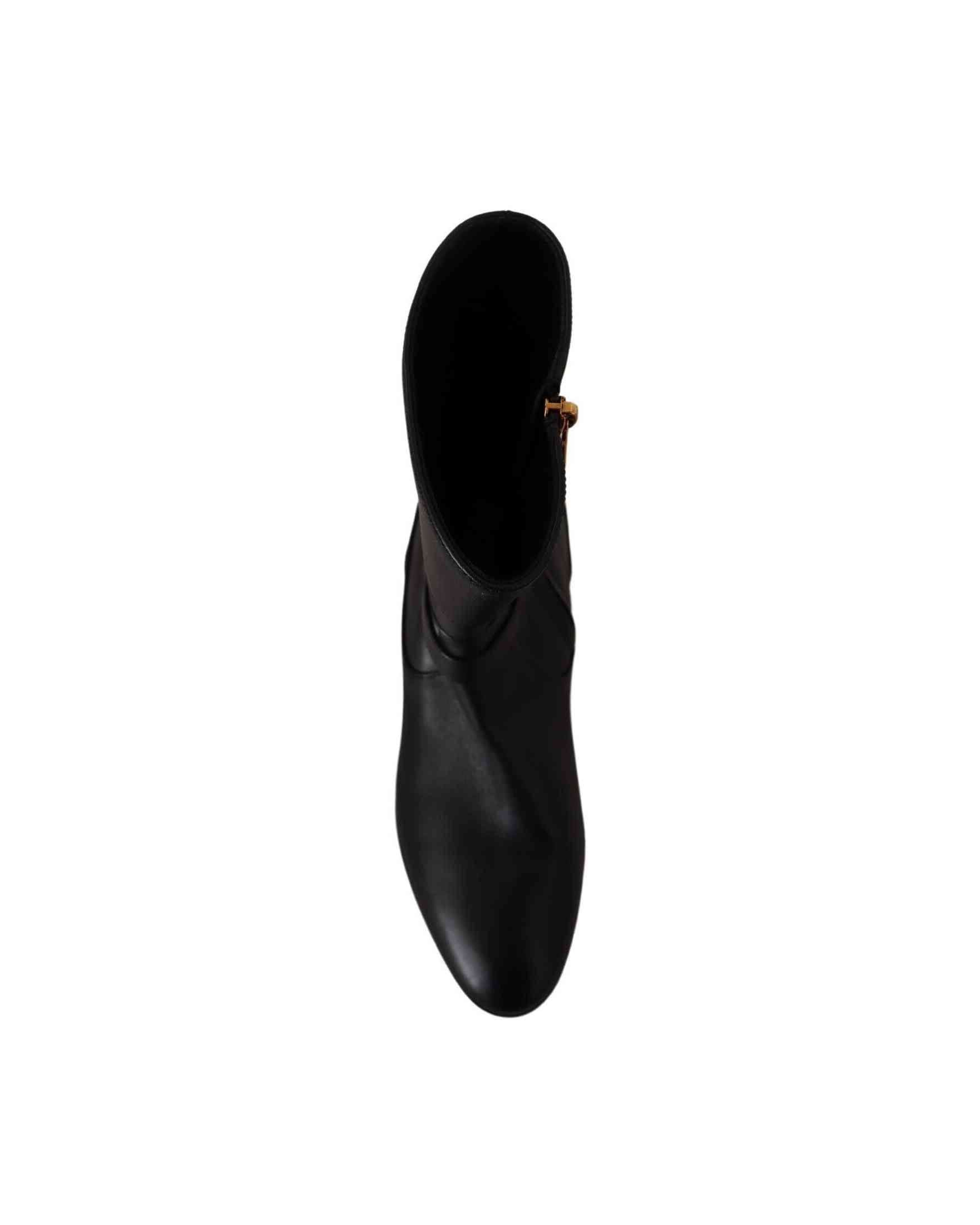 Dolce & Gabbana Black Leather Flats Logo Short Boots Boots