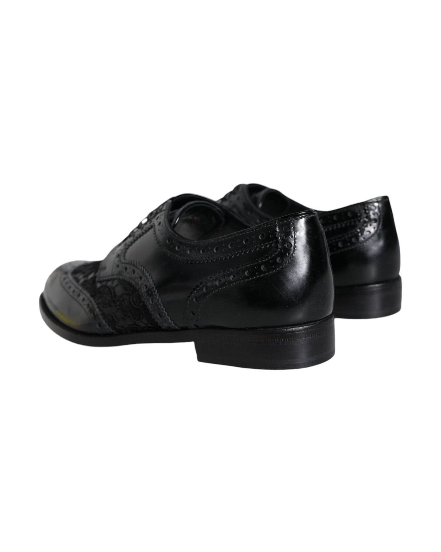 Dolce & Gabbana Black Leather Floral Lace Dress Formal Shoes Shoes