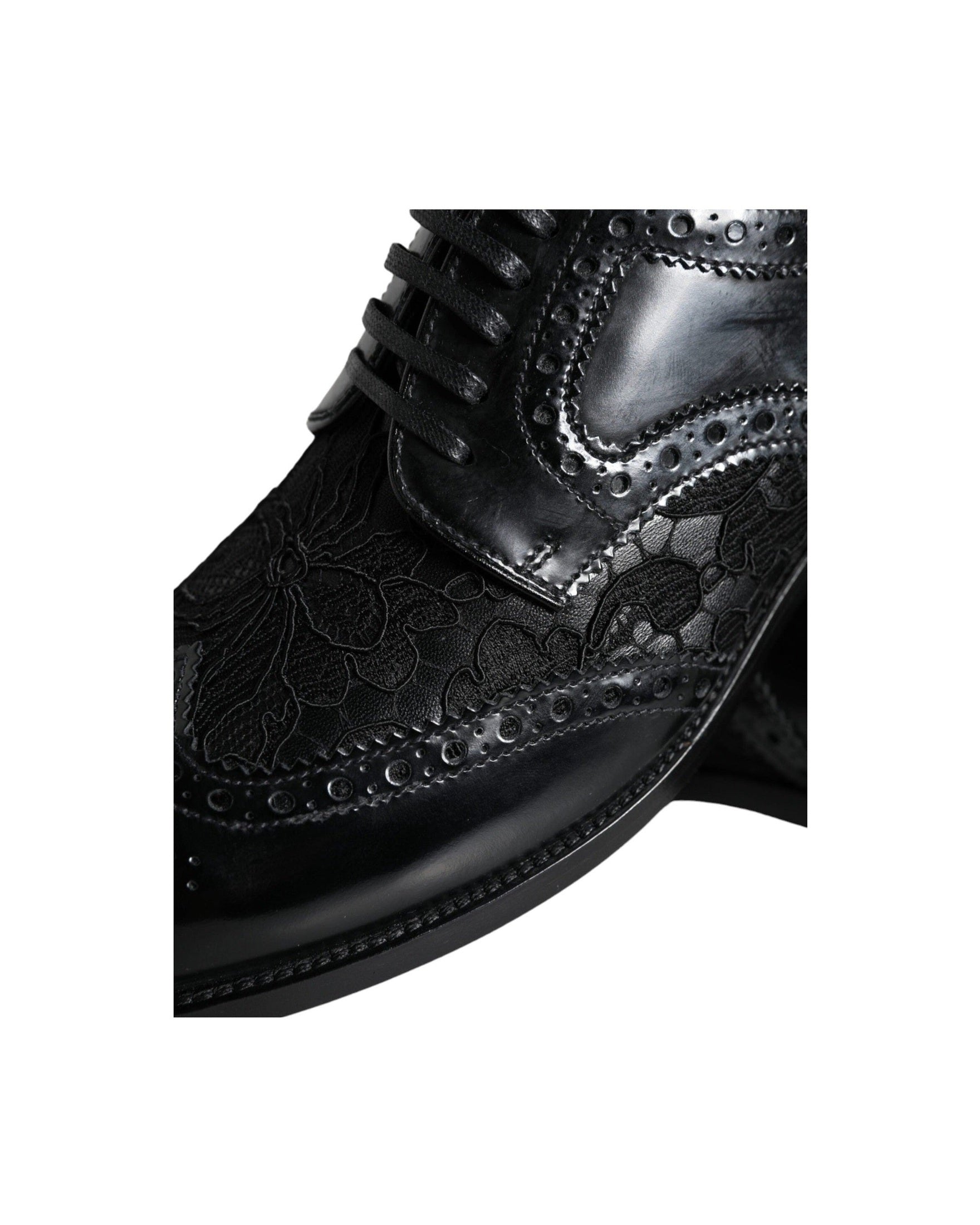 Dolce & Gabbana Black Leather Floral Lace Dress Formal Shoes Shoes
