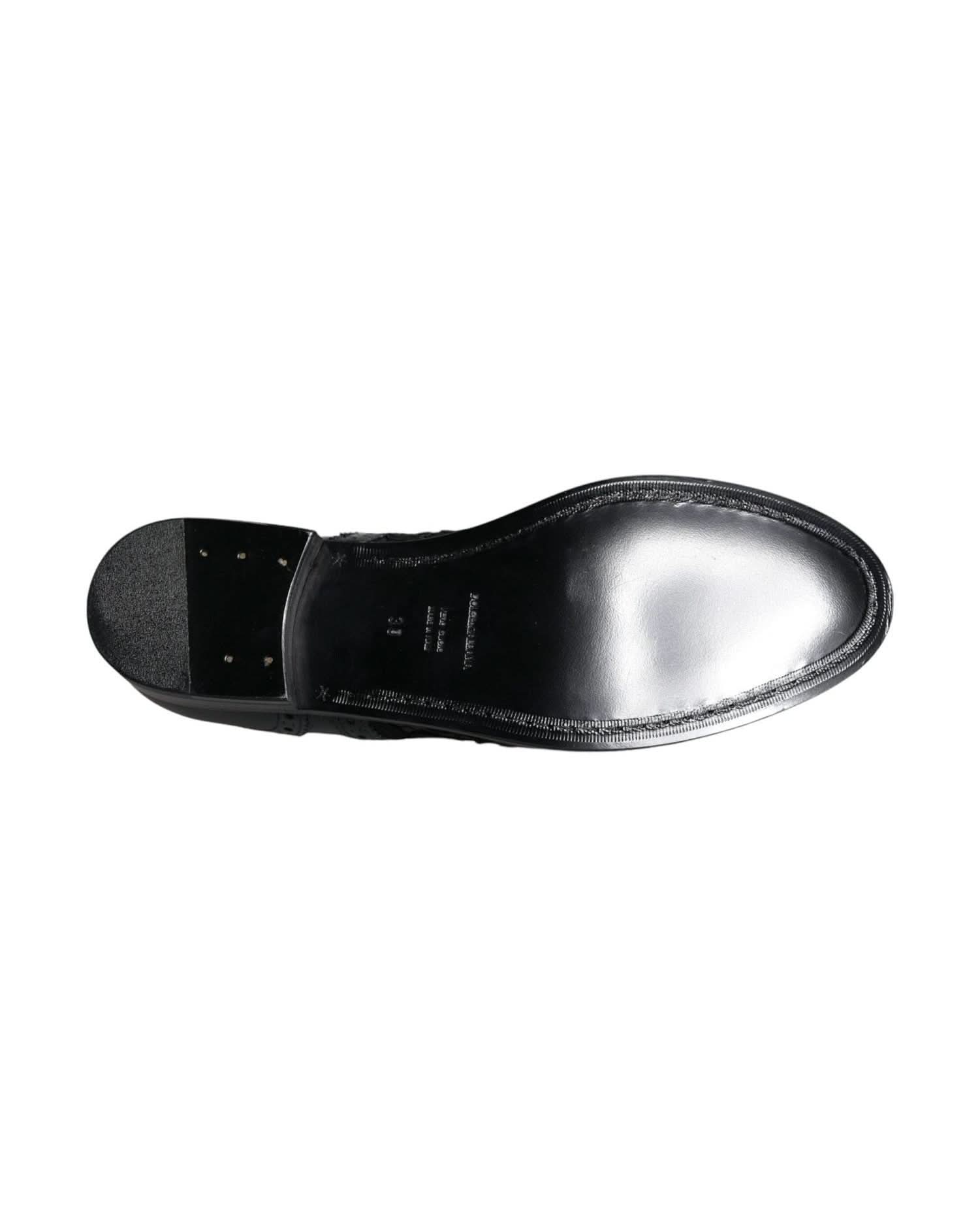 Dolce & Gabbana Black Leather Floral Lace Dress Formal Shoes Shoes