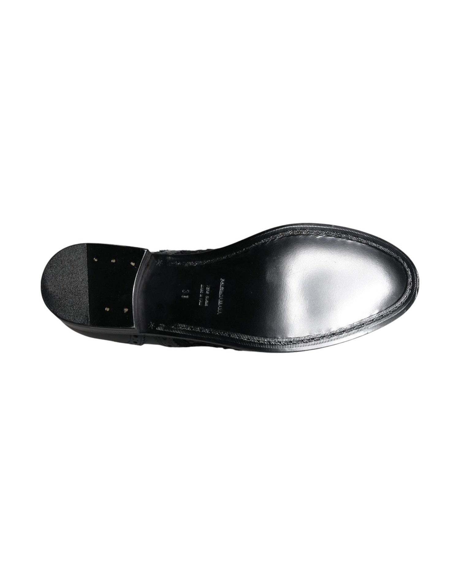 Dolce & Gabbana Black Leather Floral Lace Dress Formal Shoes Shoes