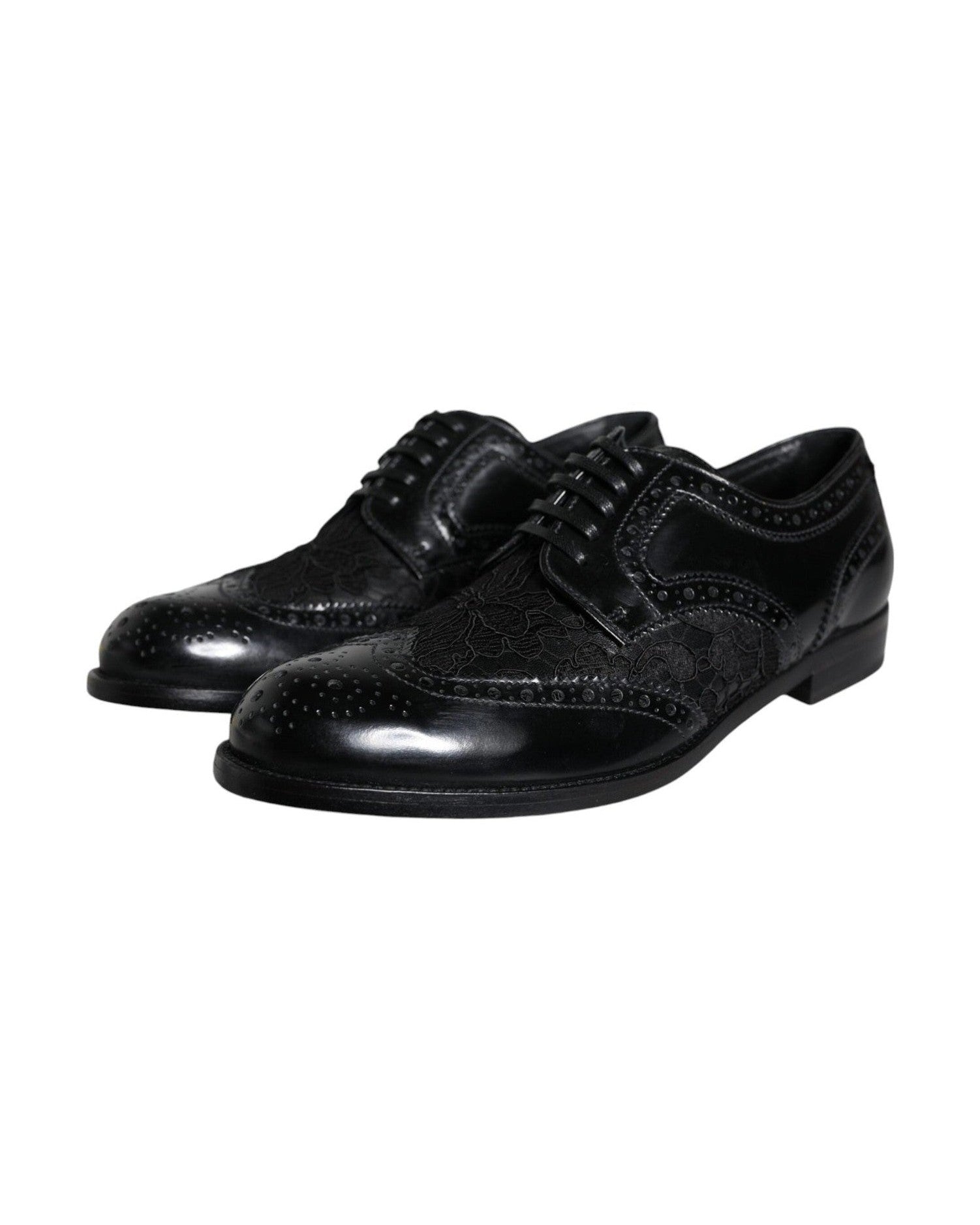 Dolce & Gabbana Black Leather Floral Lace Dress Formal Shoes Shoes