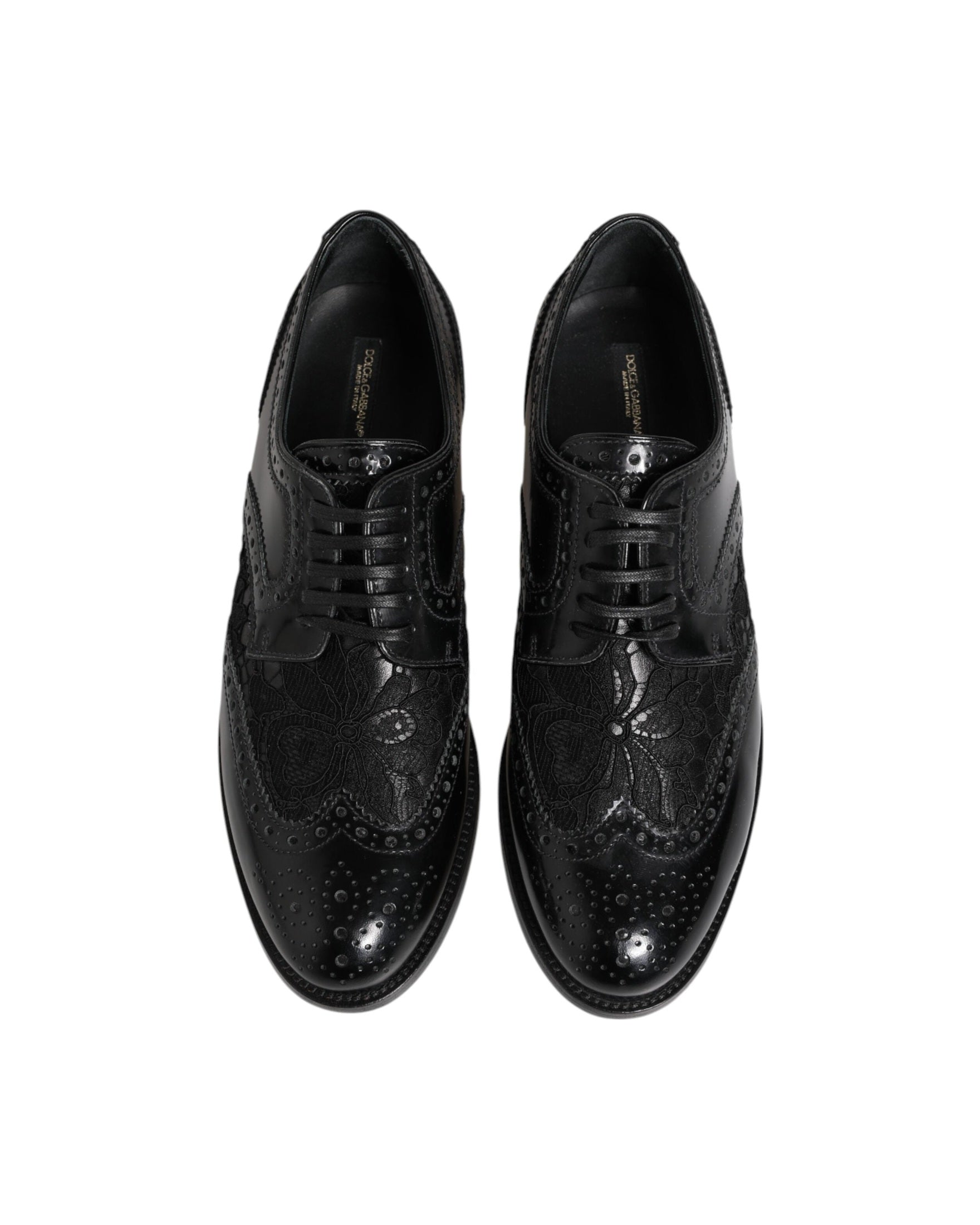 Dolce & Gabbana Black Leather Floral Lace Dress Formal Shoes Glam Steals
