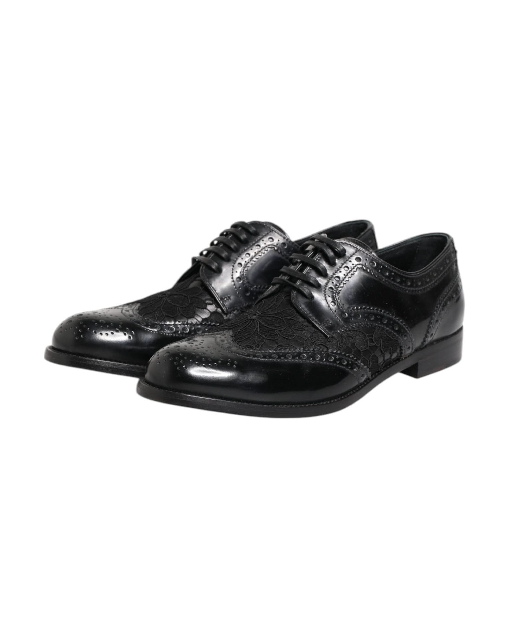 Dolce & Gabbana Black Leather Floral Lace Dress Formal Shoes Shoes