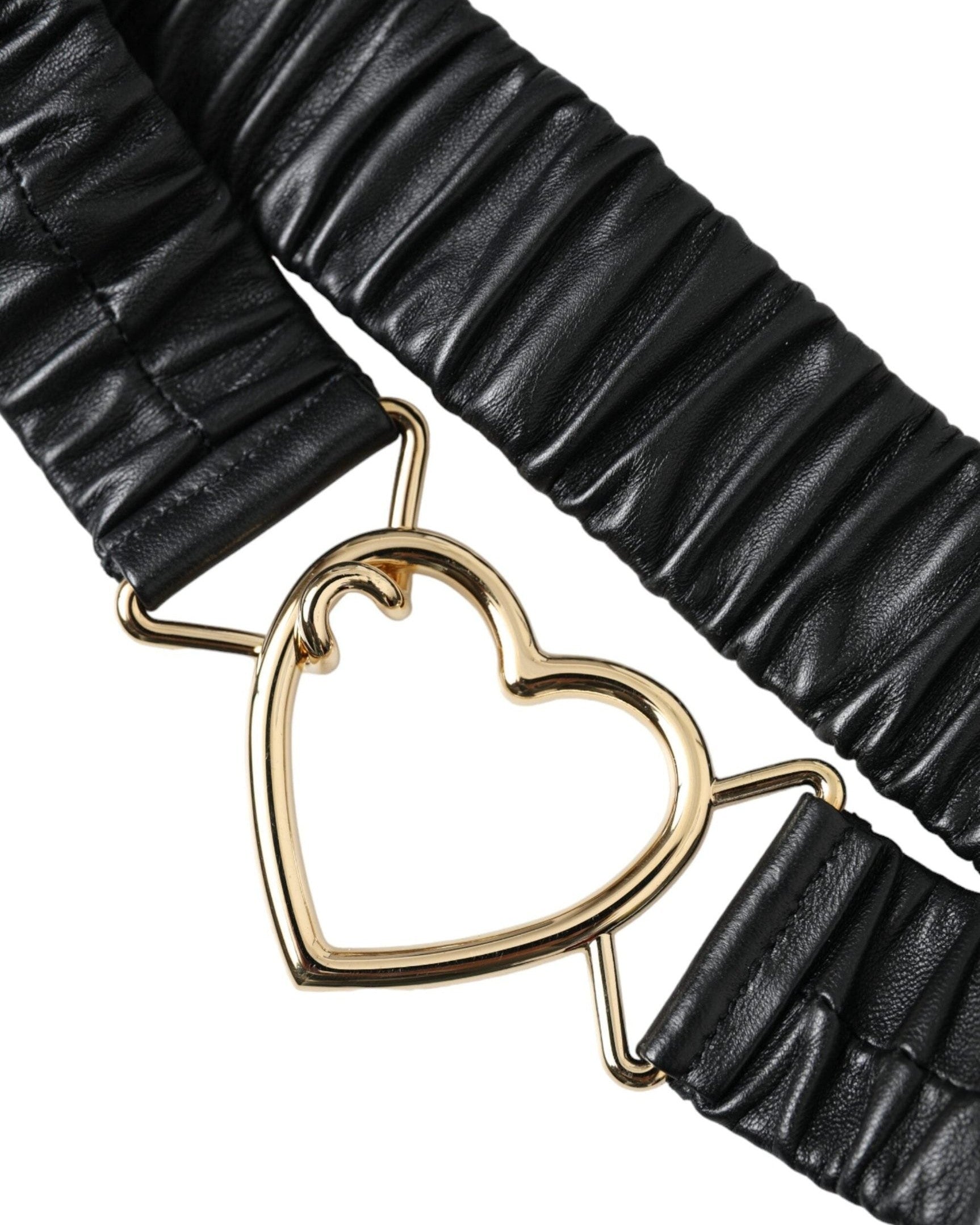 Dolce & Gabbana Black Leather Gold Heart Metal Buckle Belt Belts