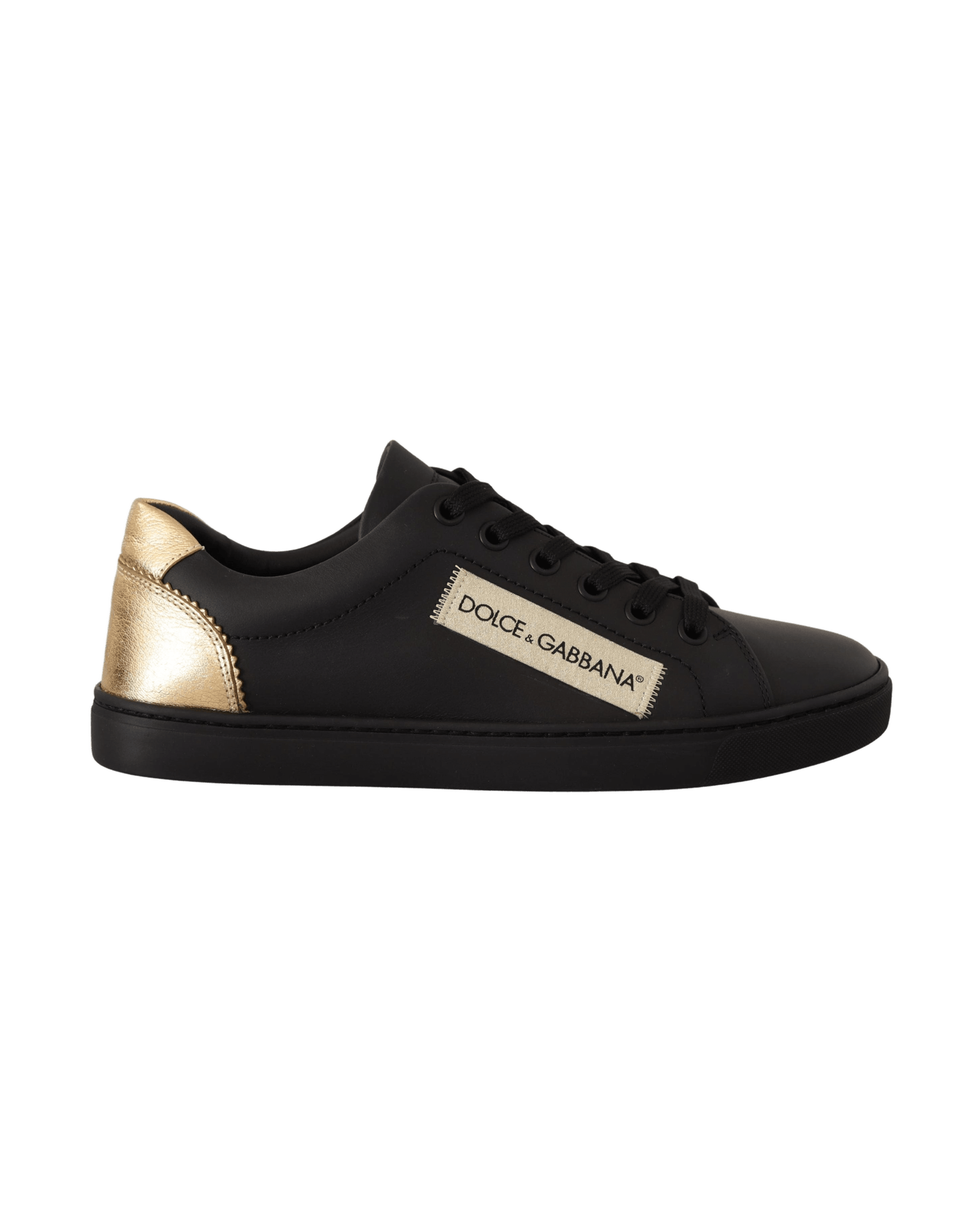 Dolce & Gabbana Black Leather Gold Low Top Sneakers Sneakers