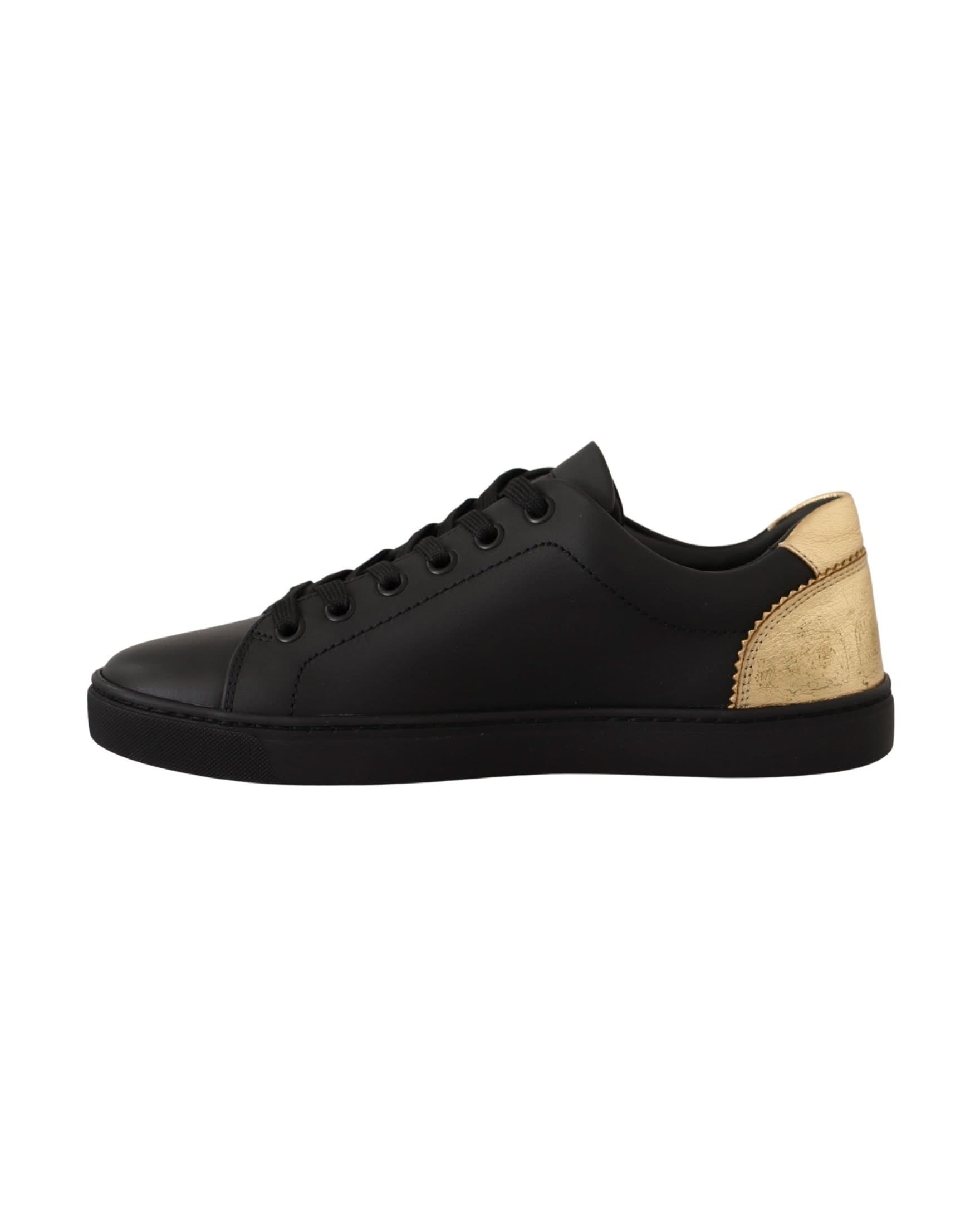 Dolce & Gabbana Black Leather Gold Low Top Sneakers Sneakers