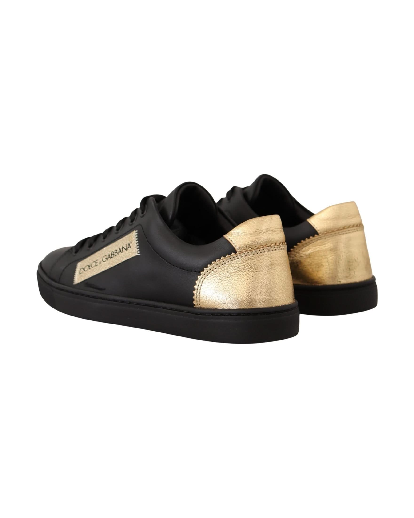 Dolce & Gabbana Black Leather Gold Low Top Sneakers Sneakers