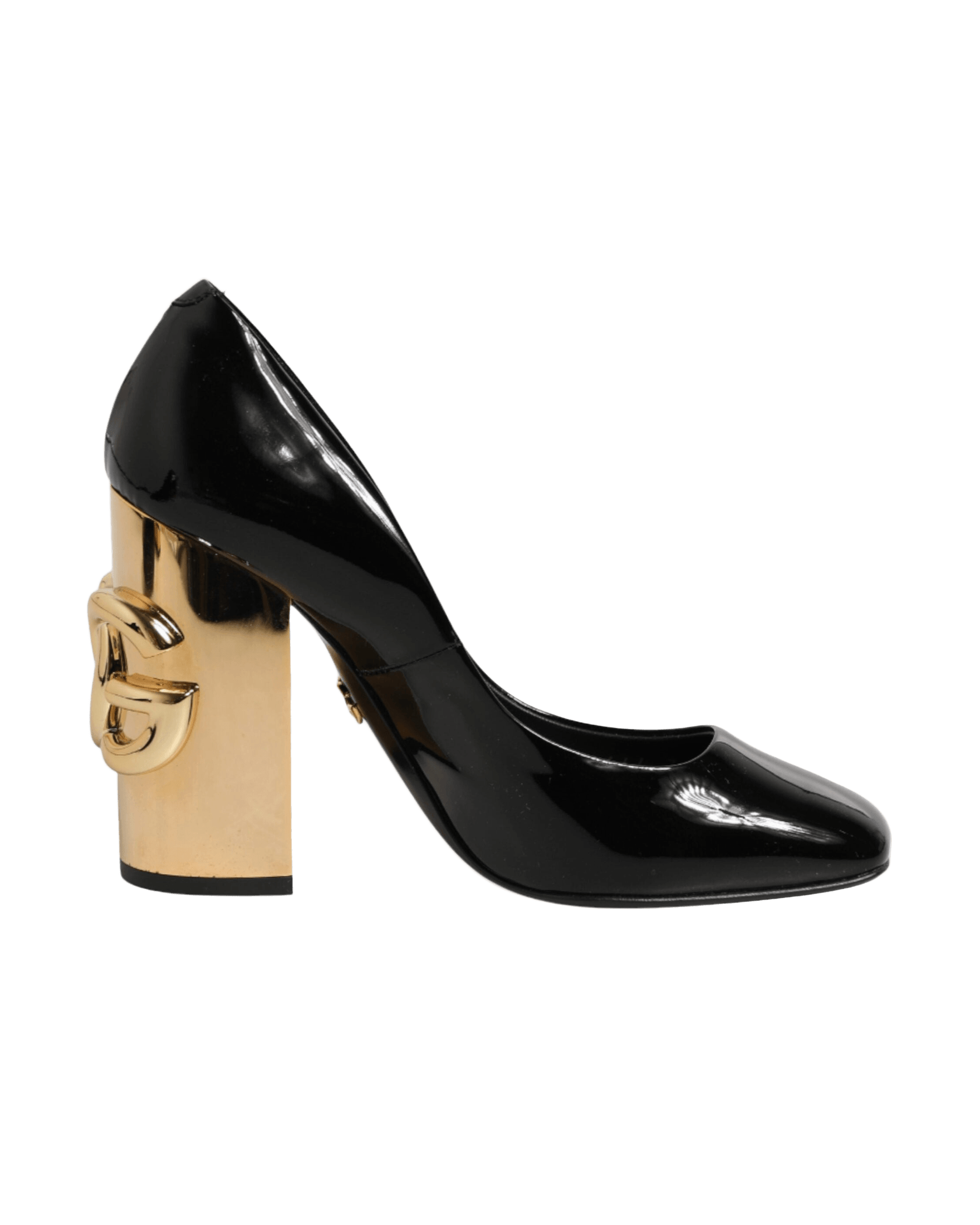 Dolce & Gabbana Black Leather Patent Logo Heels Pumps Shoes Heels