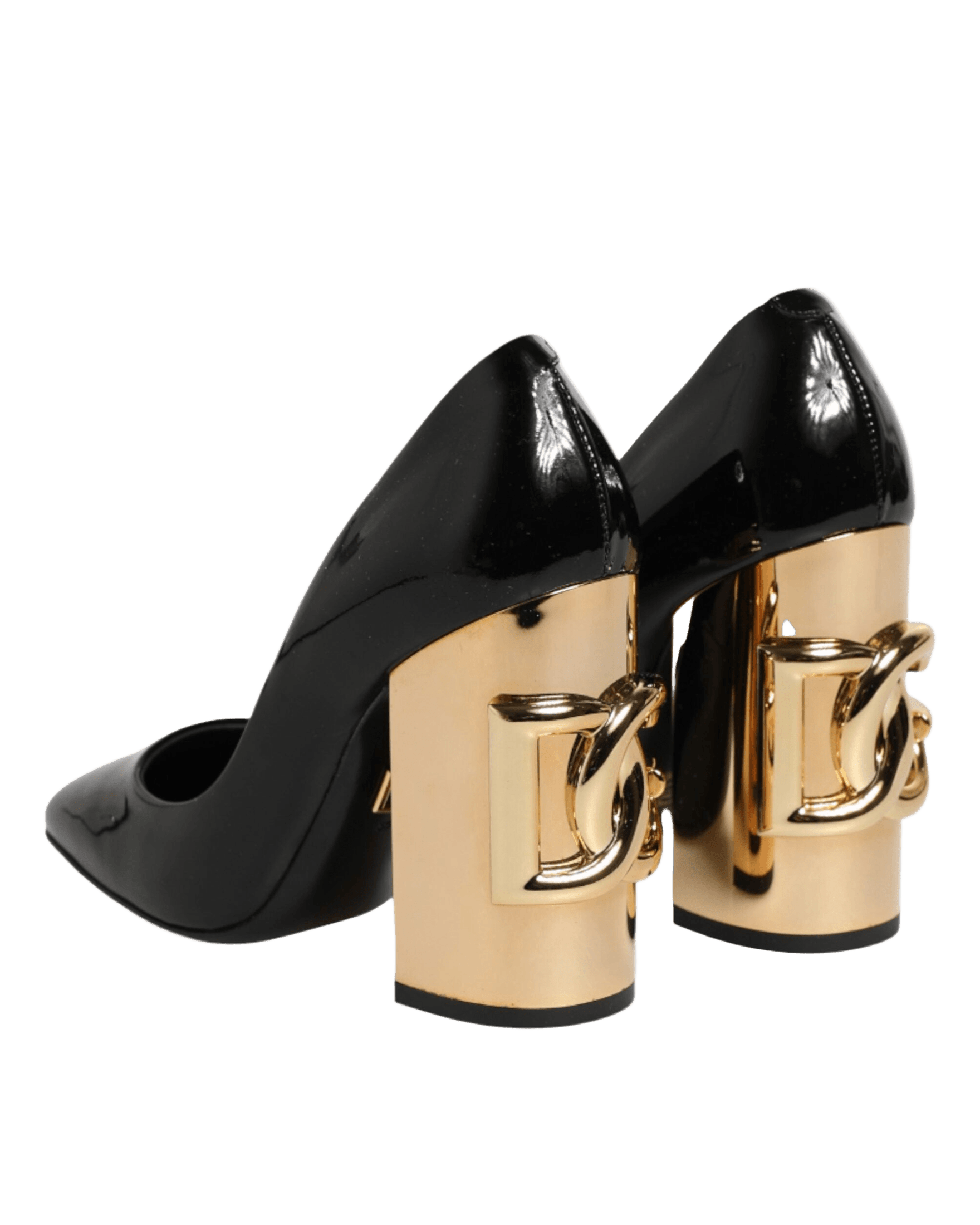 Dolce & Gabbana Black Leather Patent Logo Heels Pumps Shoes Heels