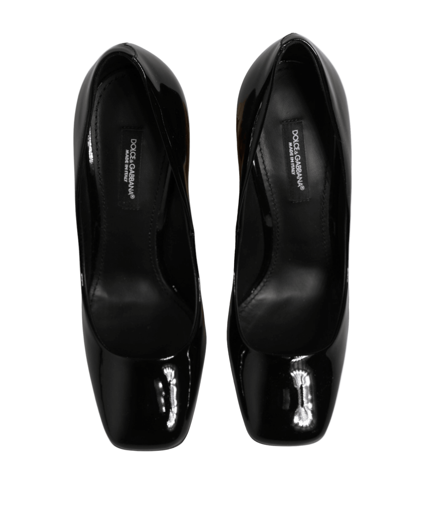 Dolce & Gabbana Black Leather Gold Patent Logo Heels Pumps Shoes Glam Steals