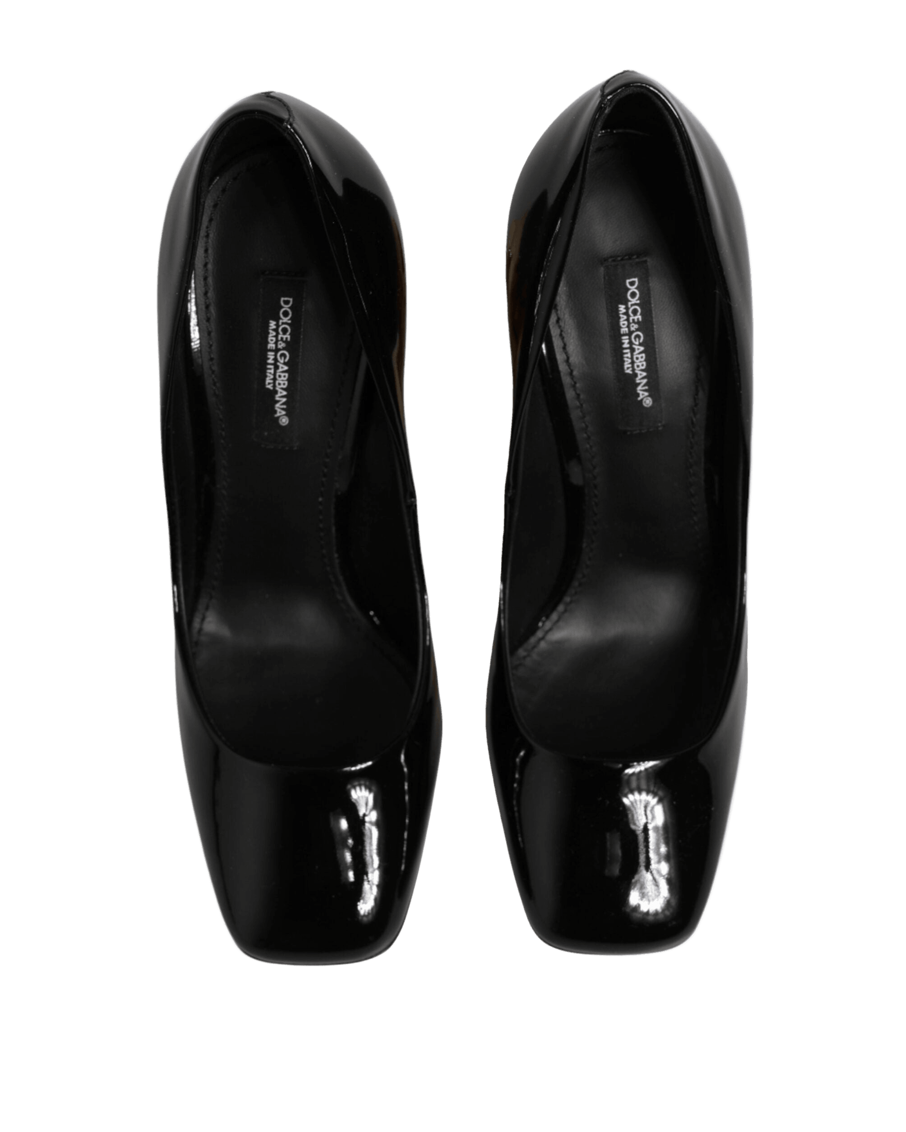 Dolce & Gabbana Black Leather Patent Logo Heels Pumps Shoes Heels