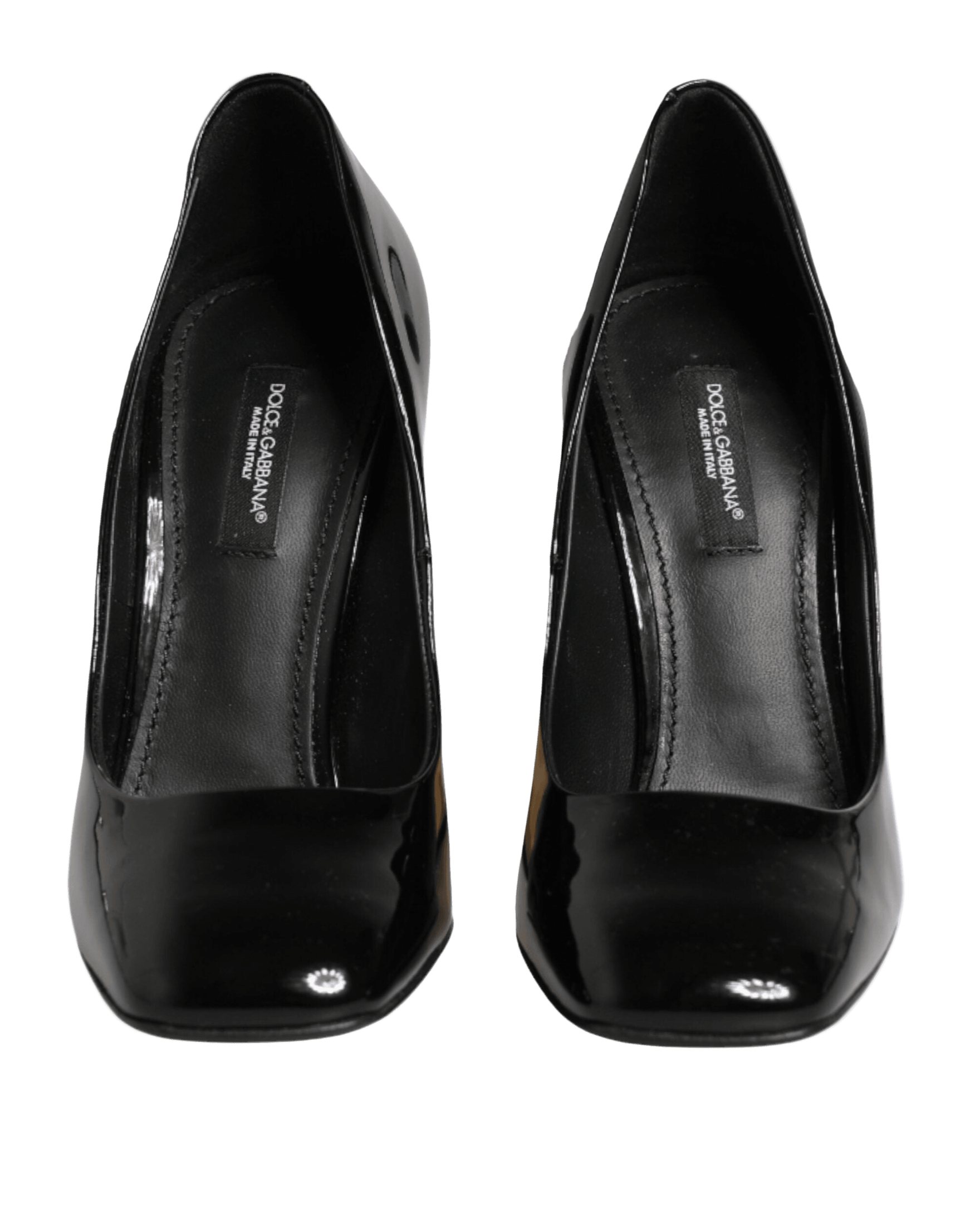 Dolce & Gabbana Black Leather Gold Patent Logo Heels Pumps Shoes Glam Steals