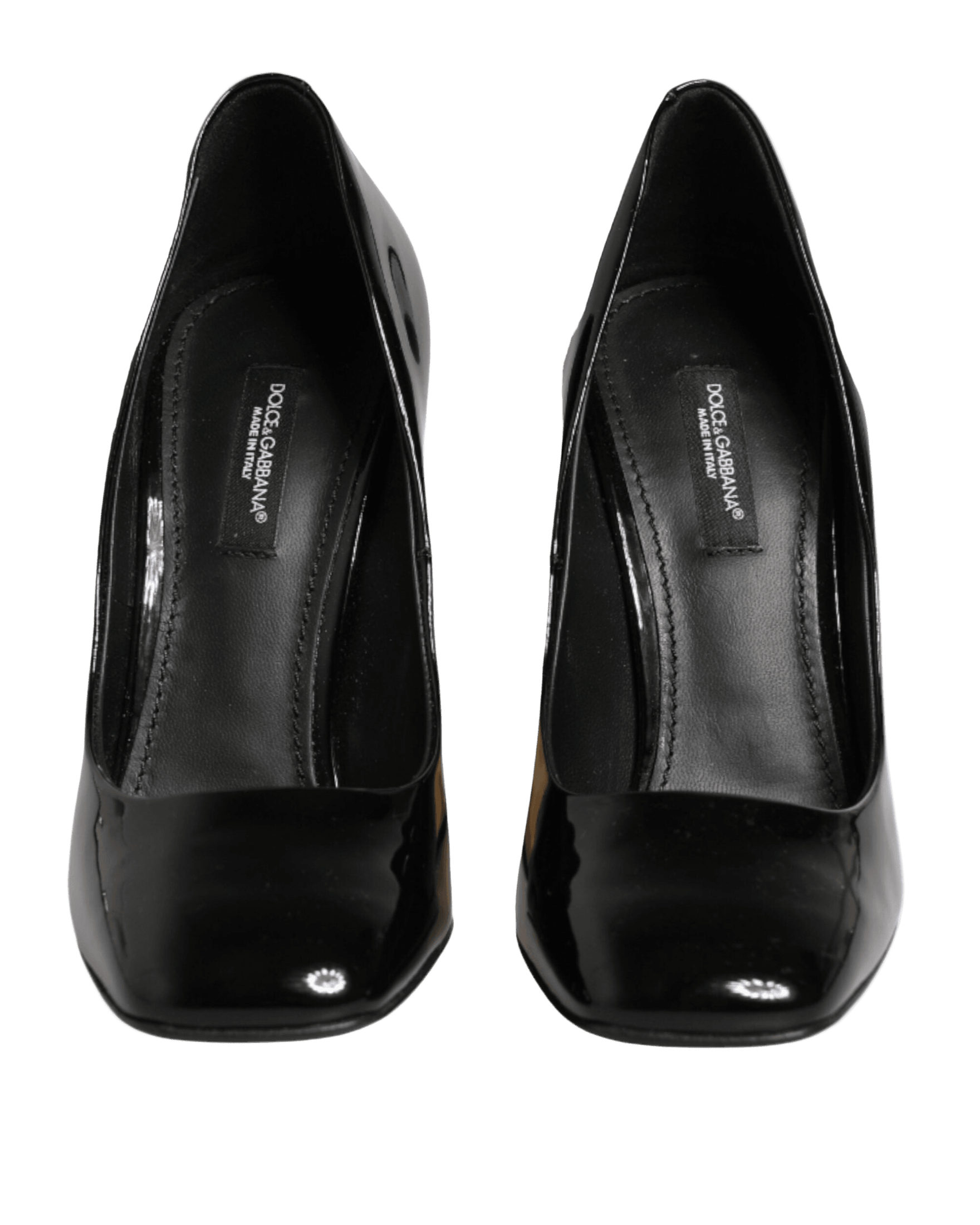 Dolce & Gabbana Black Leather Patent Logo Heels Pumps Shoes Heels