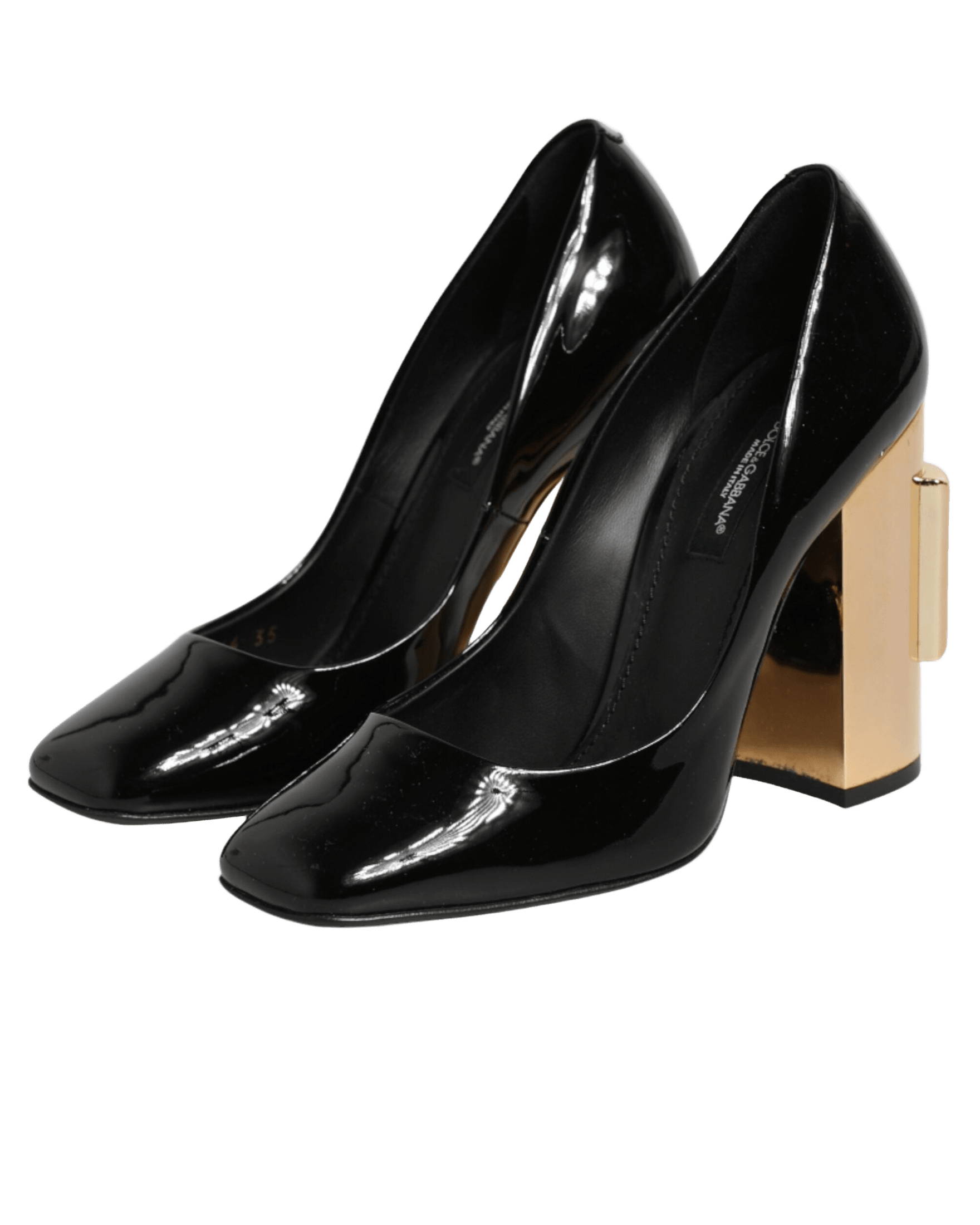 Dolce & Gabbana Black Leather Patent Logo Heels Pumps Shoes Heels