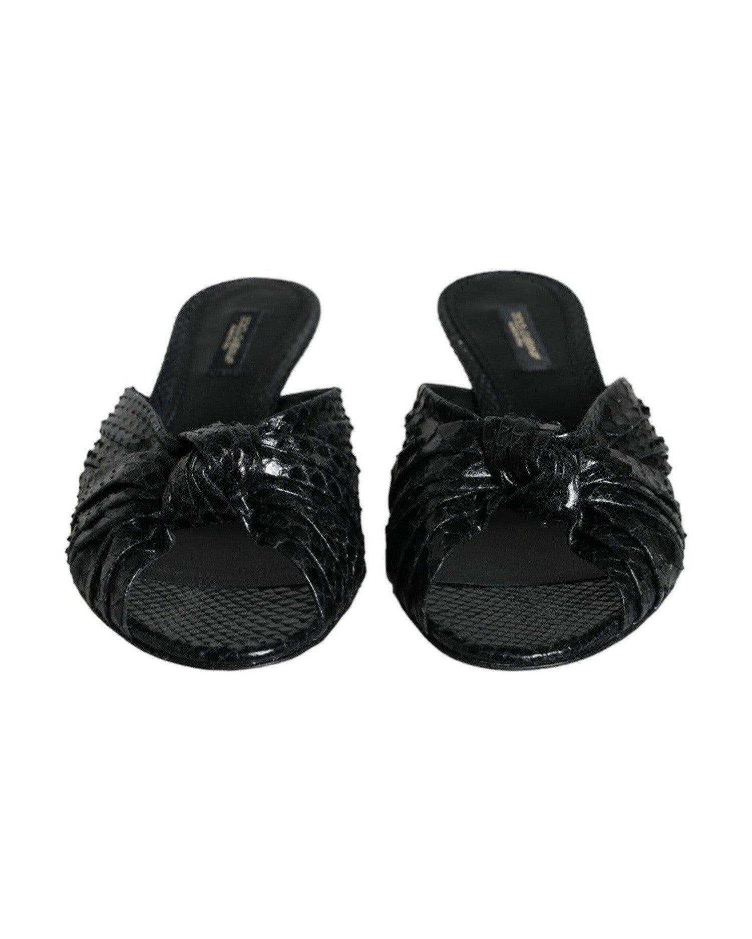 Dolce & Gabbana Black Leather Heels Slides Sandals Shoes Heels