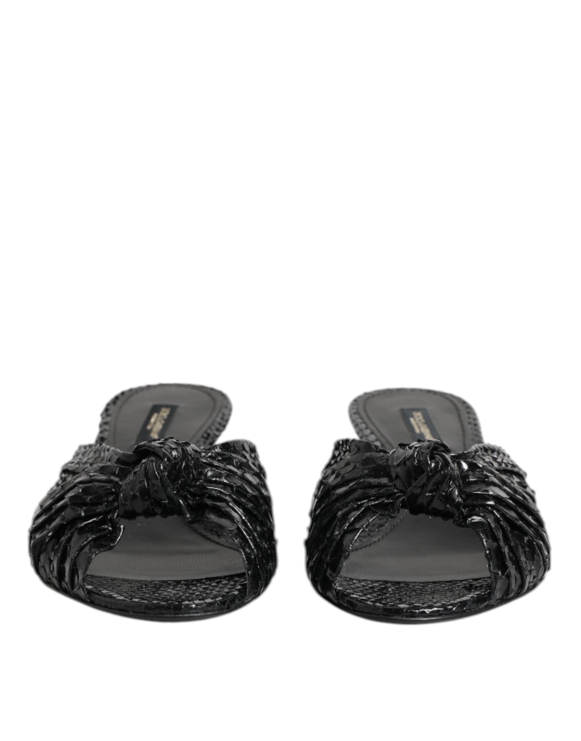 Dolce & Gabbana Black Leather Heels Slides Sandals Shoes Glam Steals