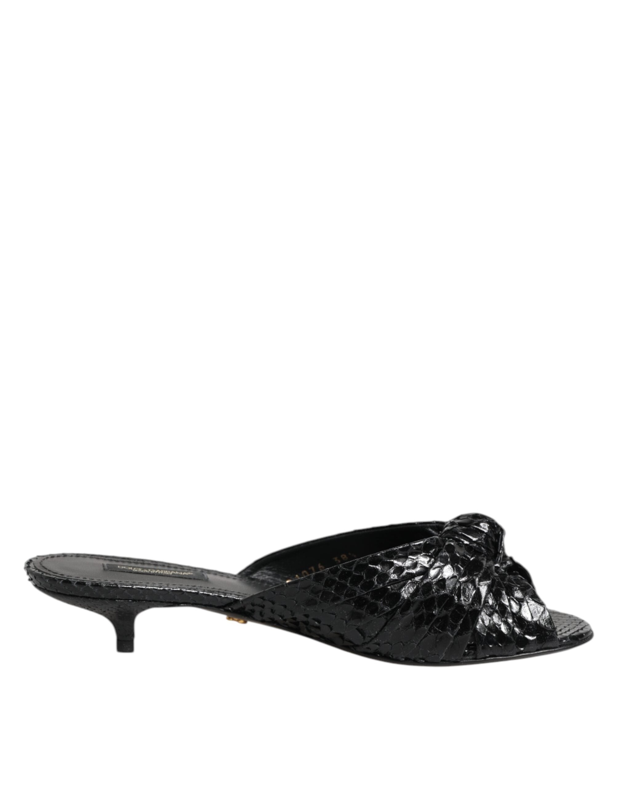 Dolce & Gabbana Black Leather Heels Slides Sandals Shoes Glam Steals