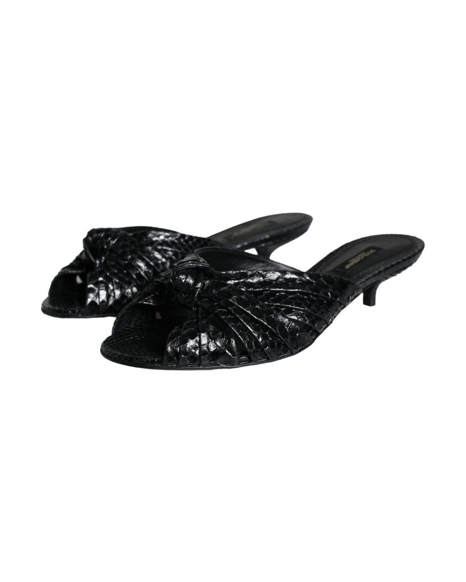 Dolce & Gabbana Black Leather Heels Slides Sandals Shoes Glam Steals