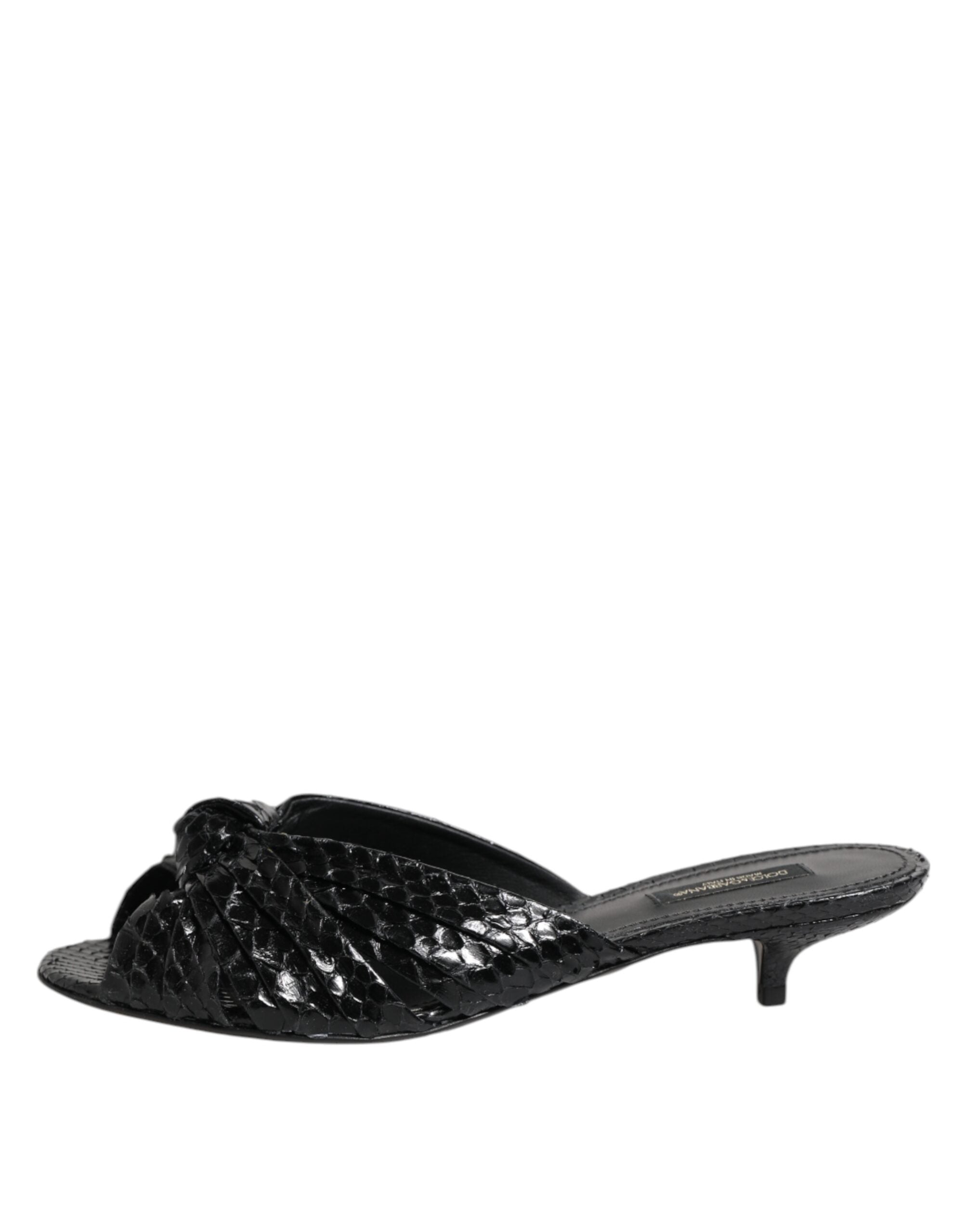 Dolce & Gabbana Black Leather Heels Slides Sandals Shoes Glam Steals
