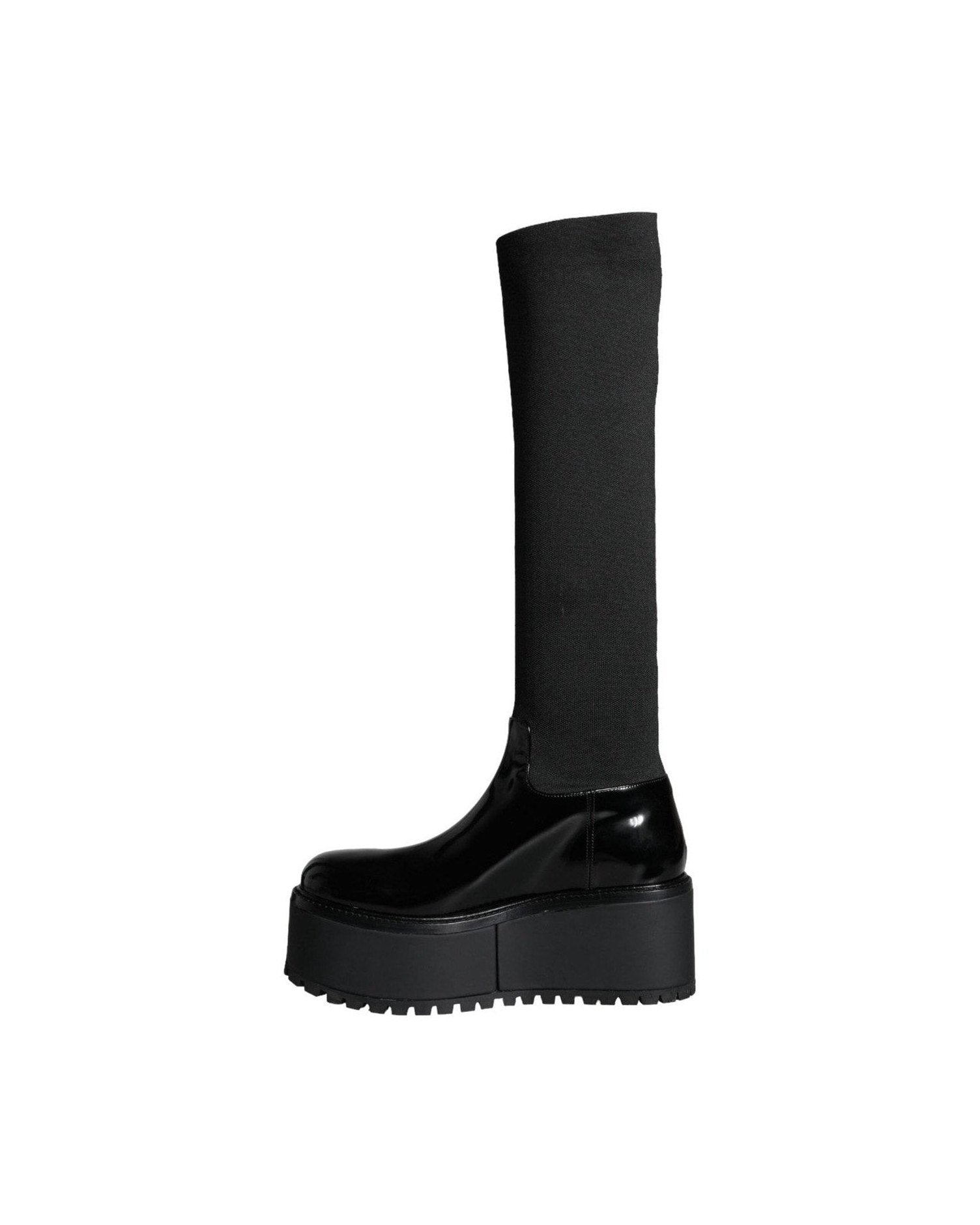 Dolce & Gabbana Black Leather Jersey Knee High Boots Shoes Boots