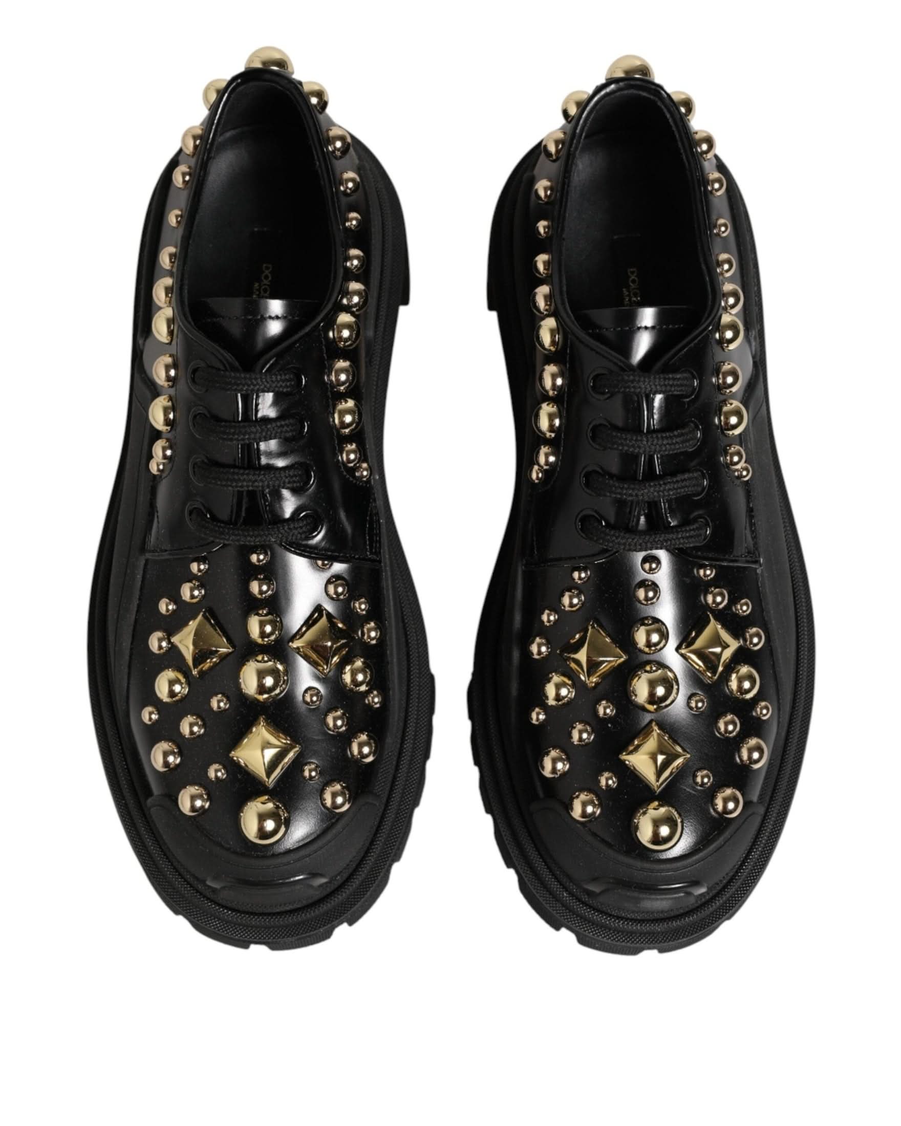 Dolce & Gabbana Black Leather Jeweled Crystals Derby Shoes Shoes