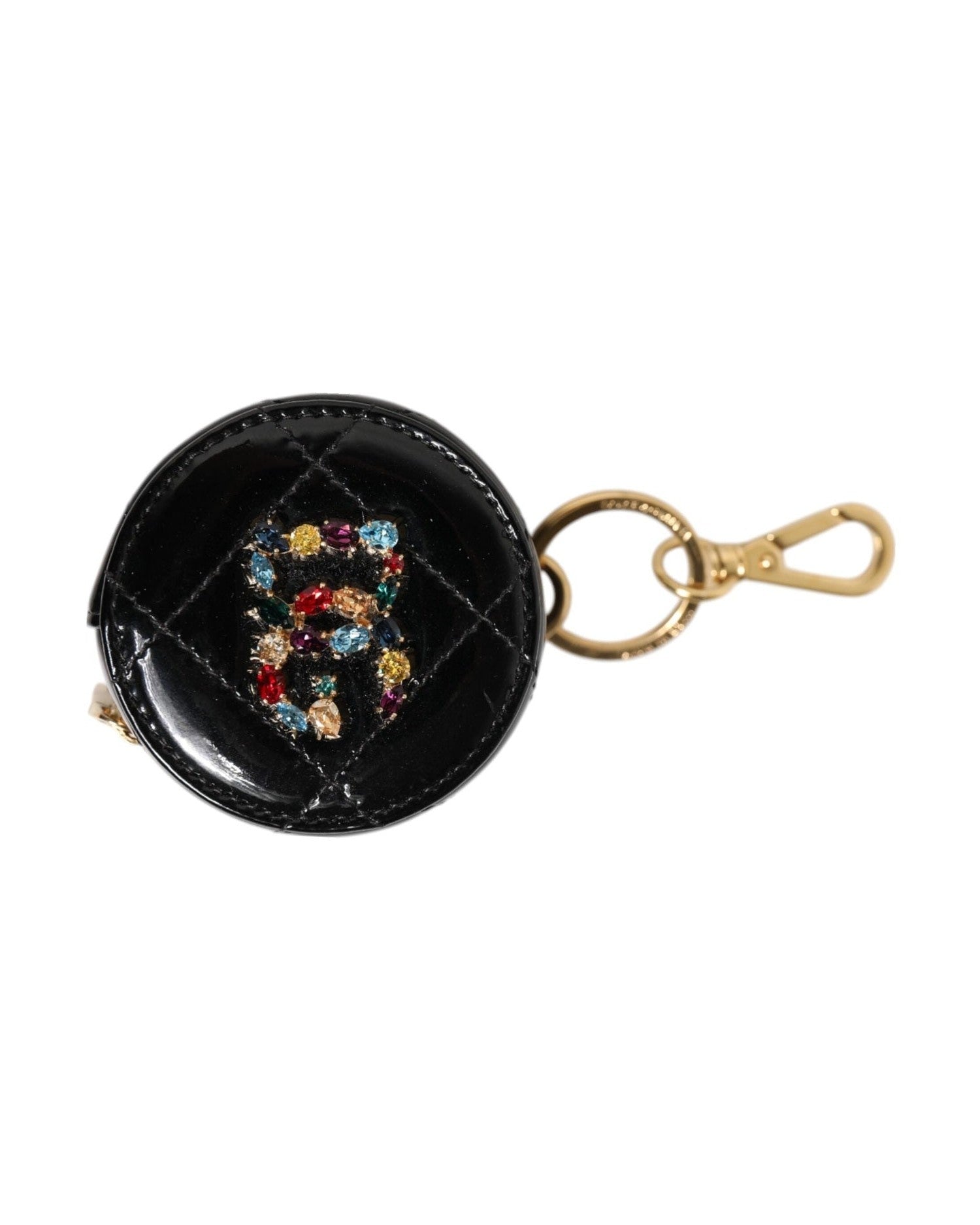 Dolce & Gabbana Black Leather Lamb Dg Crystal Logo Round Coin Purse Wallet Glam Steals