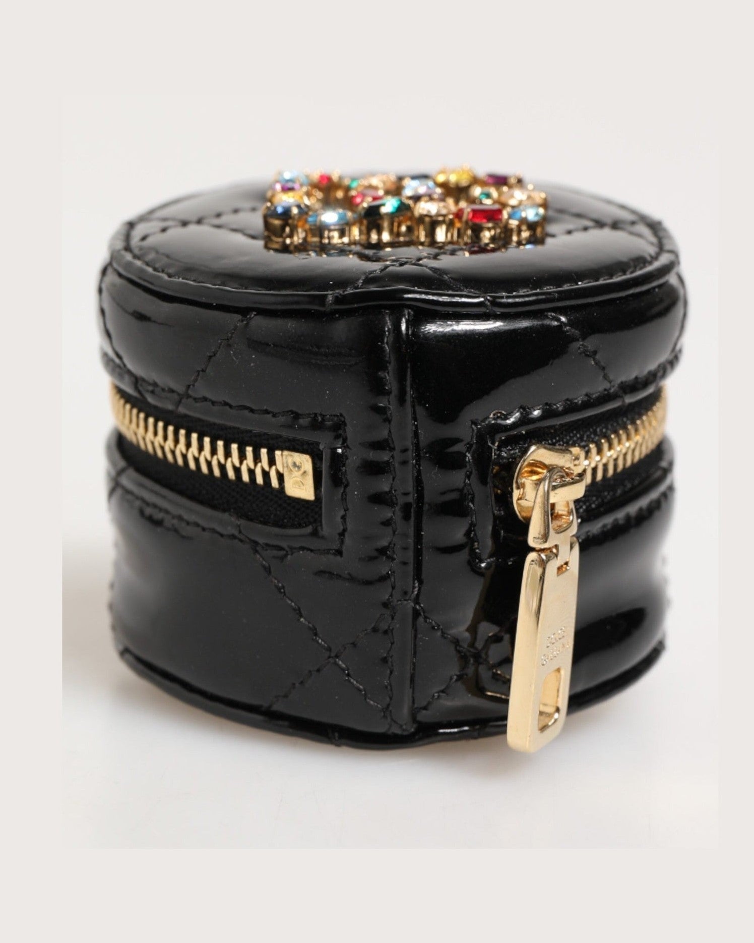 Dolce & Gabbana Black Leather Lamb Dg Crystal Logo Round Coin Purse Wallet Glam Steals