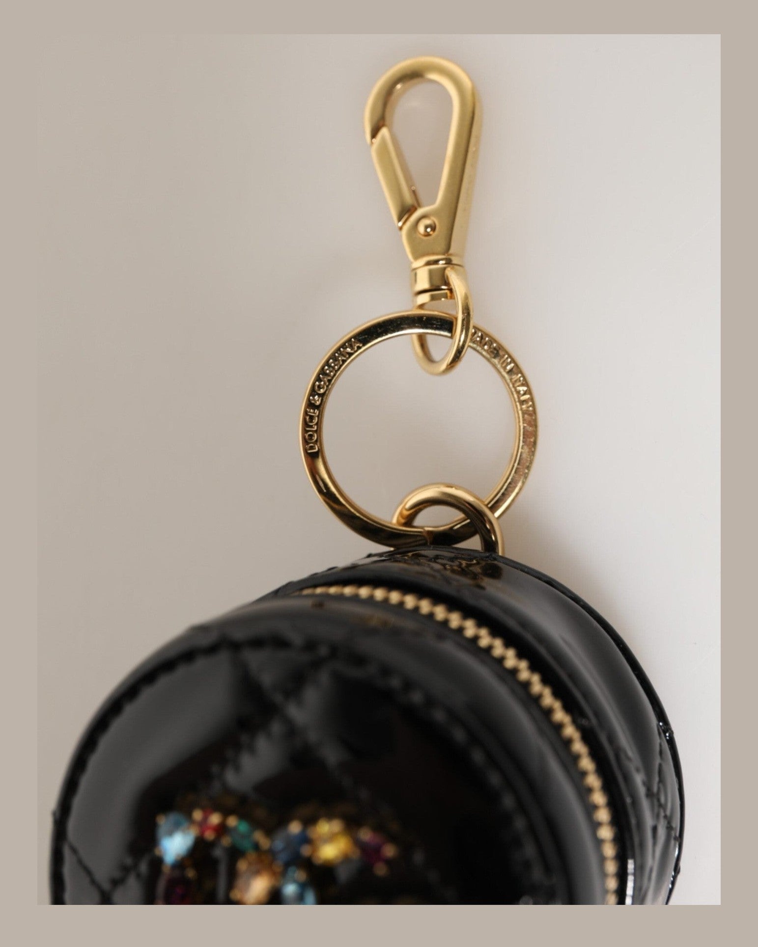 Dolce & Gabbana Black Leather Lamb Dg Crystal Logo Round Coin Purse Wallet Glam Steals