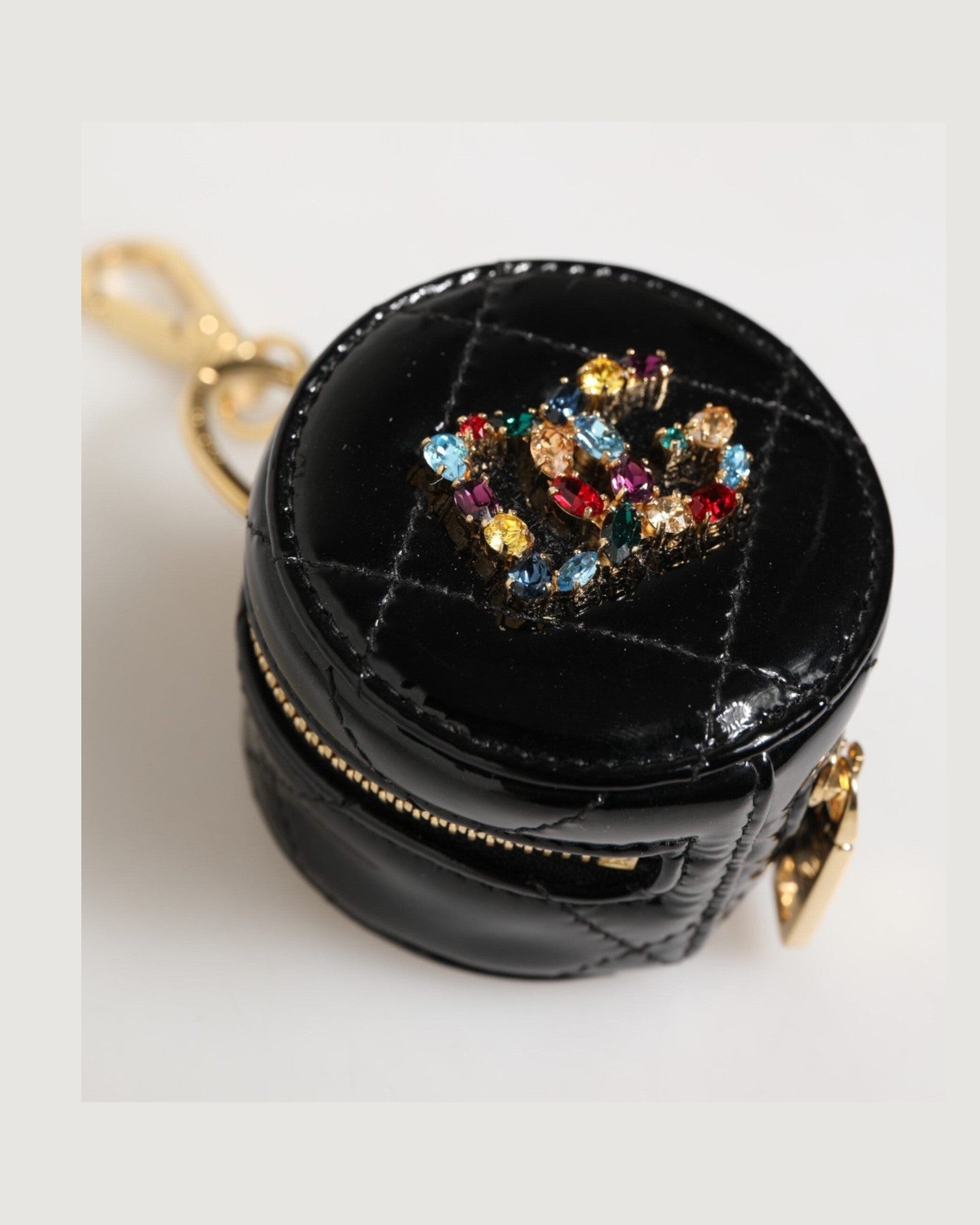 Dolce & Gabbana Black Leather Lamb Dg Crystal Logo Round Coin Purse Wallet Glam Steals