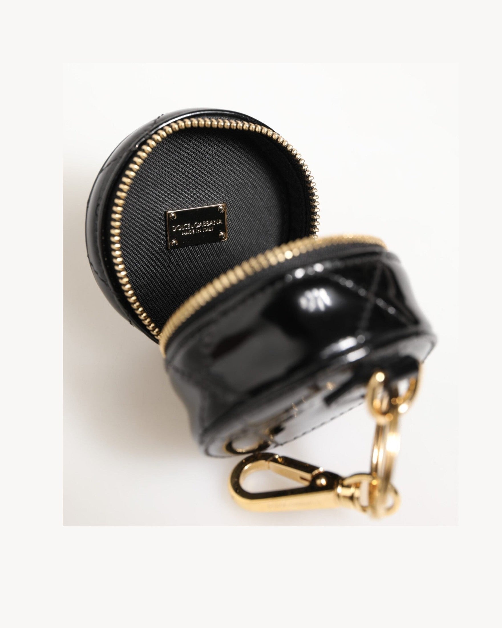 Dolce & Gabbana Black Leather Lamb Dg Crystal Logo Round Coin Purse Wallet Glam Steals
