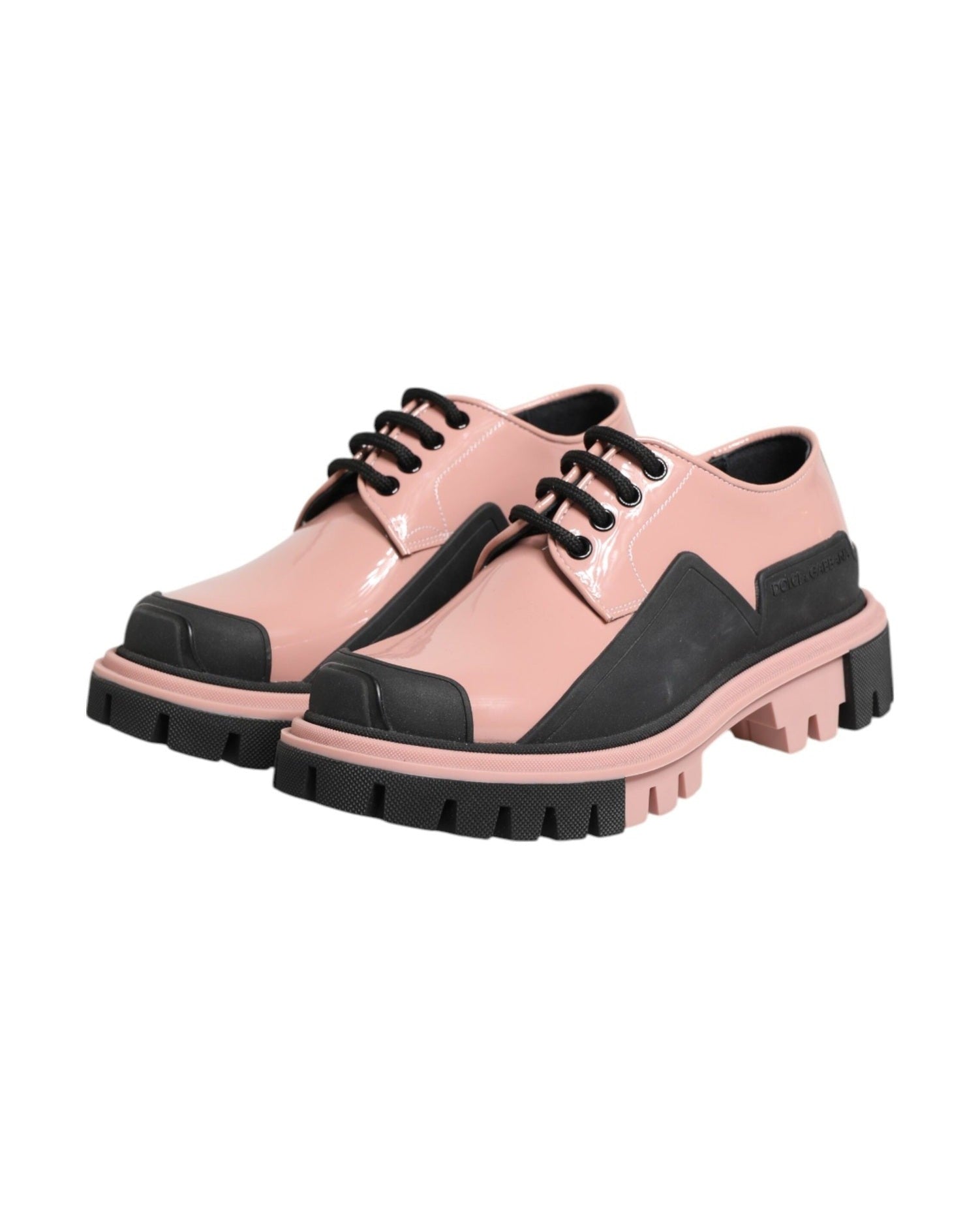 Dolce & Gabbana Black Leather Light Powder Pink Lace Up Shoes Glam Steals