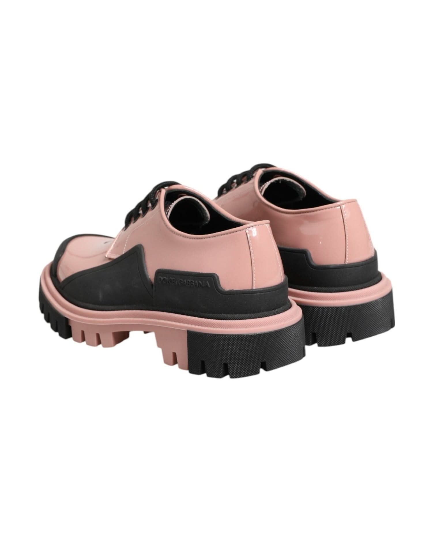 Dolce & Gabbana Black Leather Light Powder Pink Lace Up Shoes Sneakers