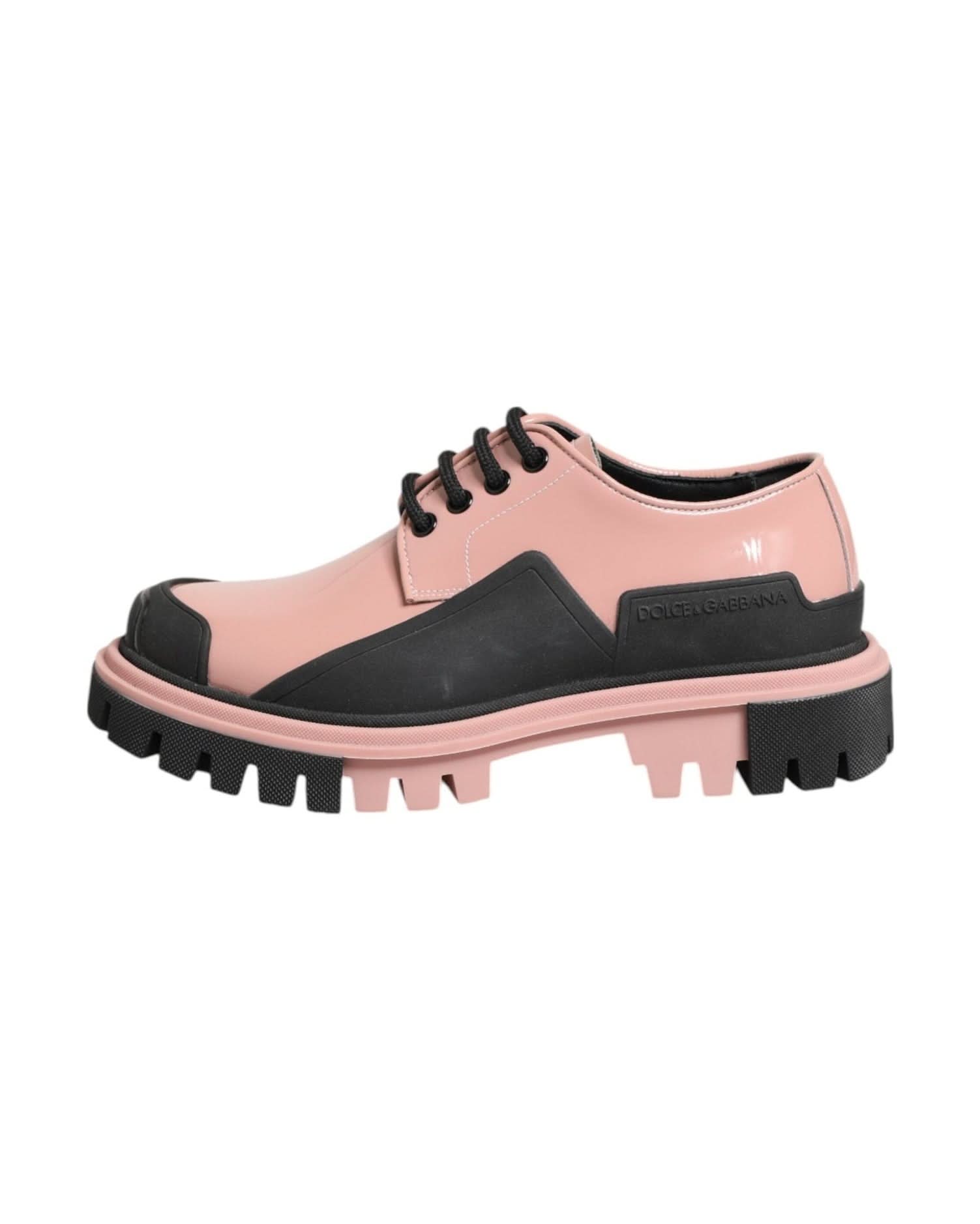 Dolce & Gabbana Black Leather Light Powder Pink Lace Up Shoes Sneakers