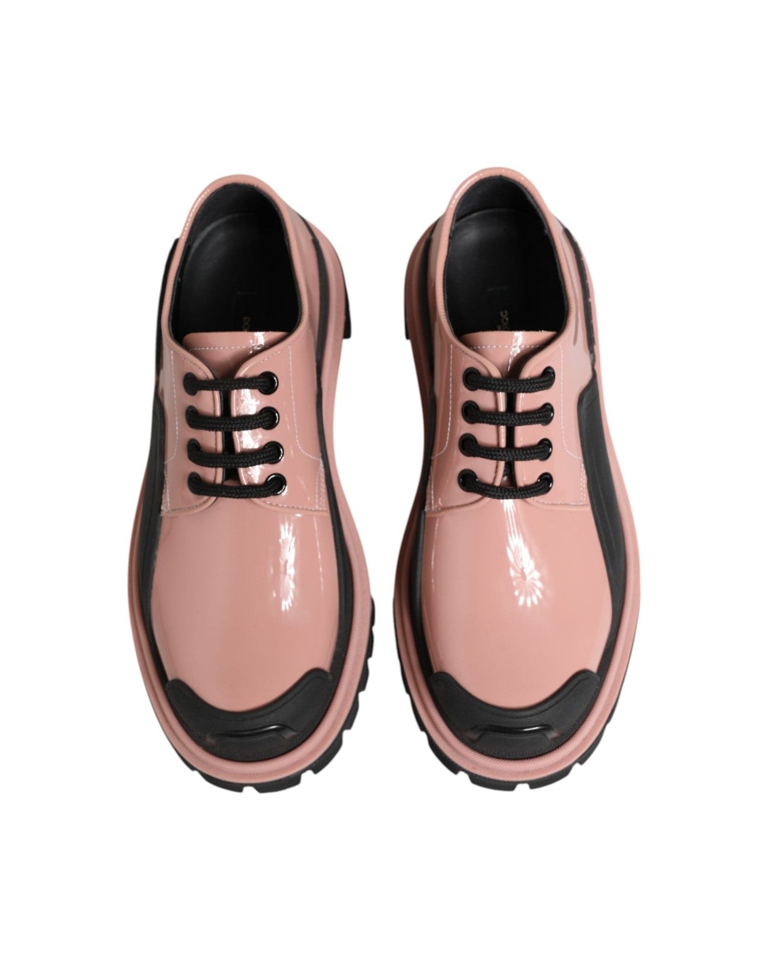 Dolce & Gabbana Black Leather Light Powder Pink Lace Up Shoes Glam Steals