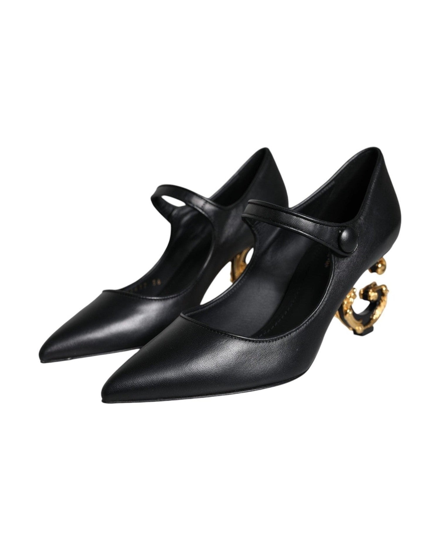 Dolce & Gabbana Black Leather Logo Heels Heels