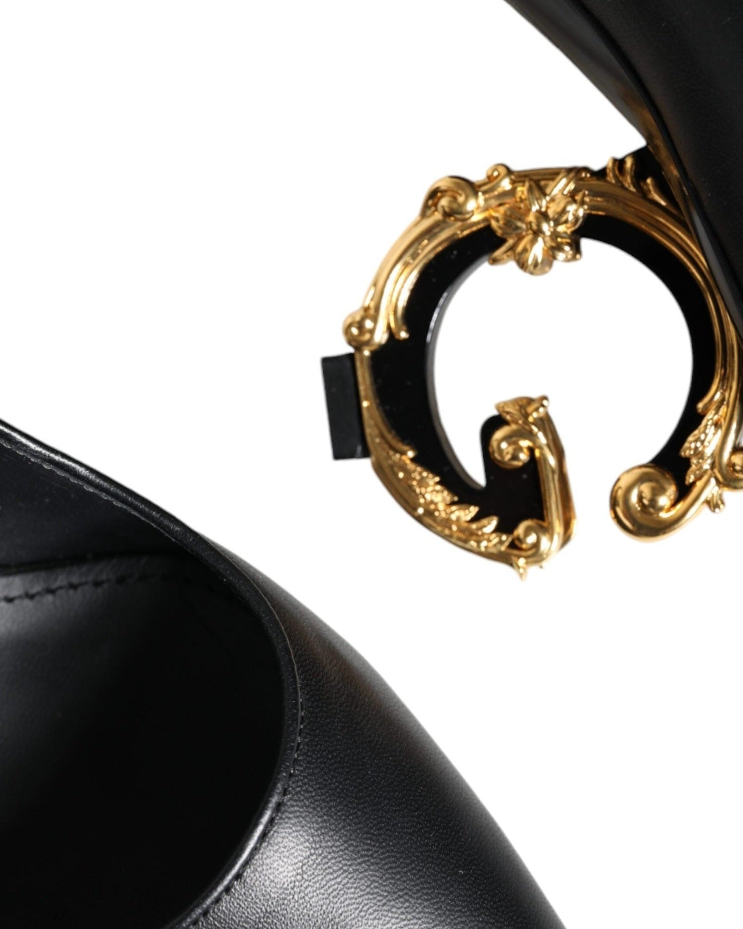 Dolce & Gabbana Black Leather Logo Heels Heels