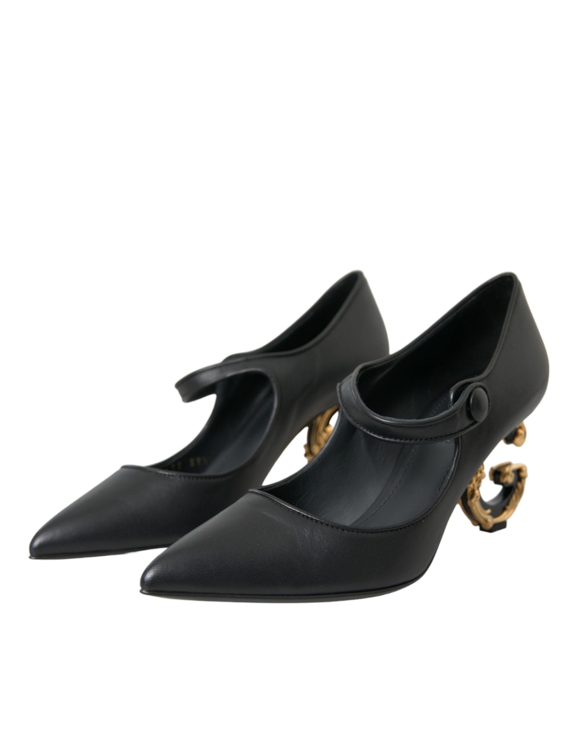 Dolce & Gabbana Black Leather Logo Heels Mary Janes Pumps Shoes Glam Steals