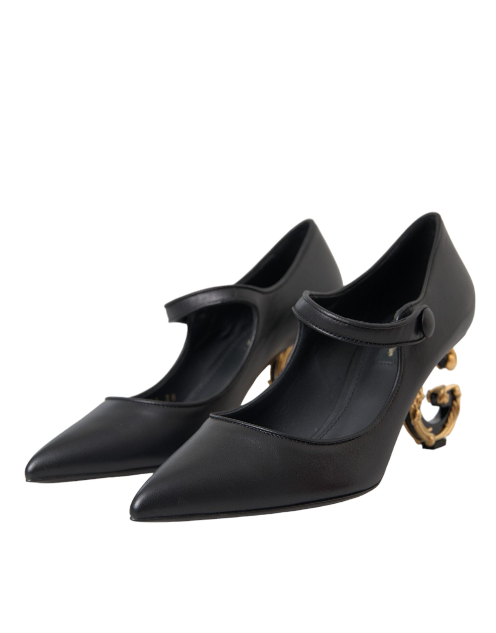 Dolce & Gabbana Black Leather Logo Heels Mary Janes Pumps Shoes Glam Steals