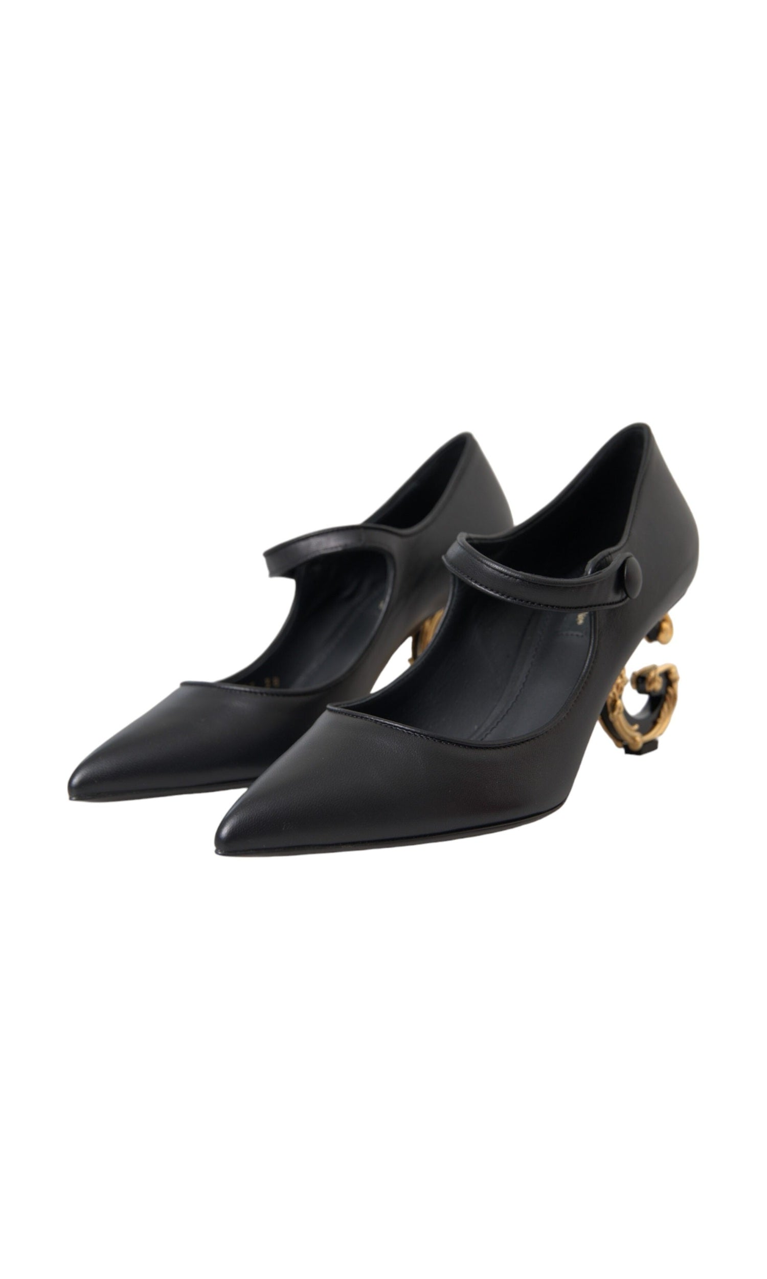 Dolce & Gabbana Black Leather Logo Heels Mary Janes Pumps Shoes Glam Steals