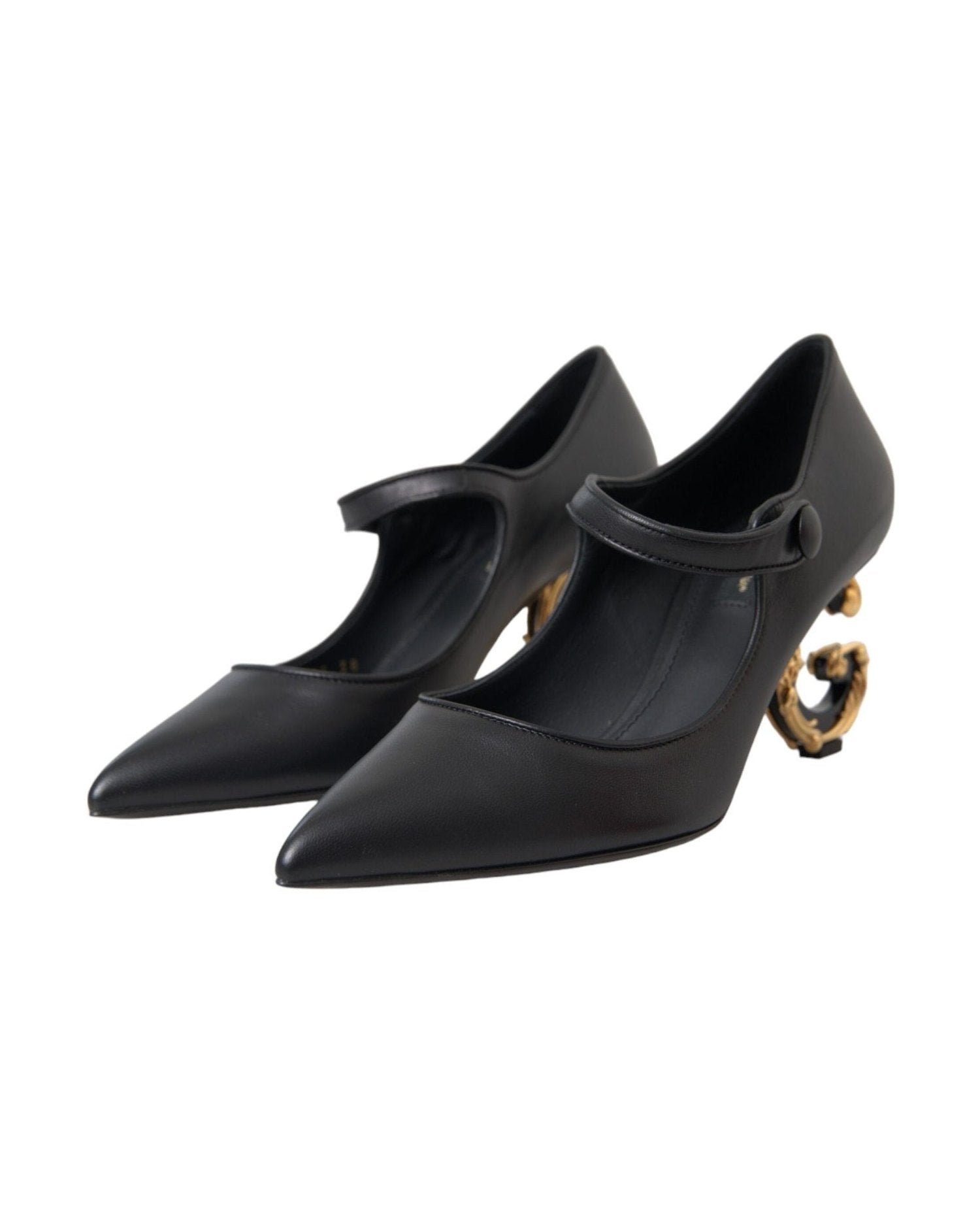 Dolce & Gabbana Black Leather Logo Heels Mary Janes Pumps Shoes Heels