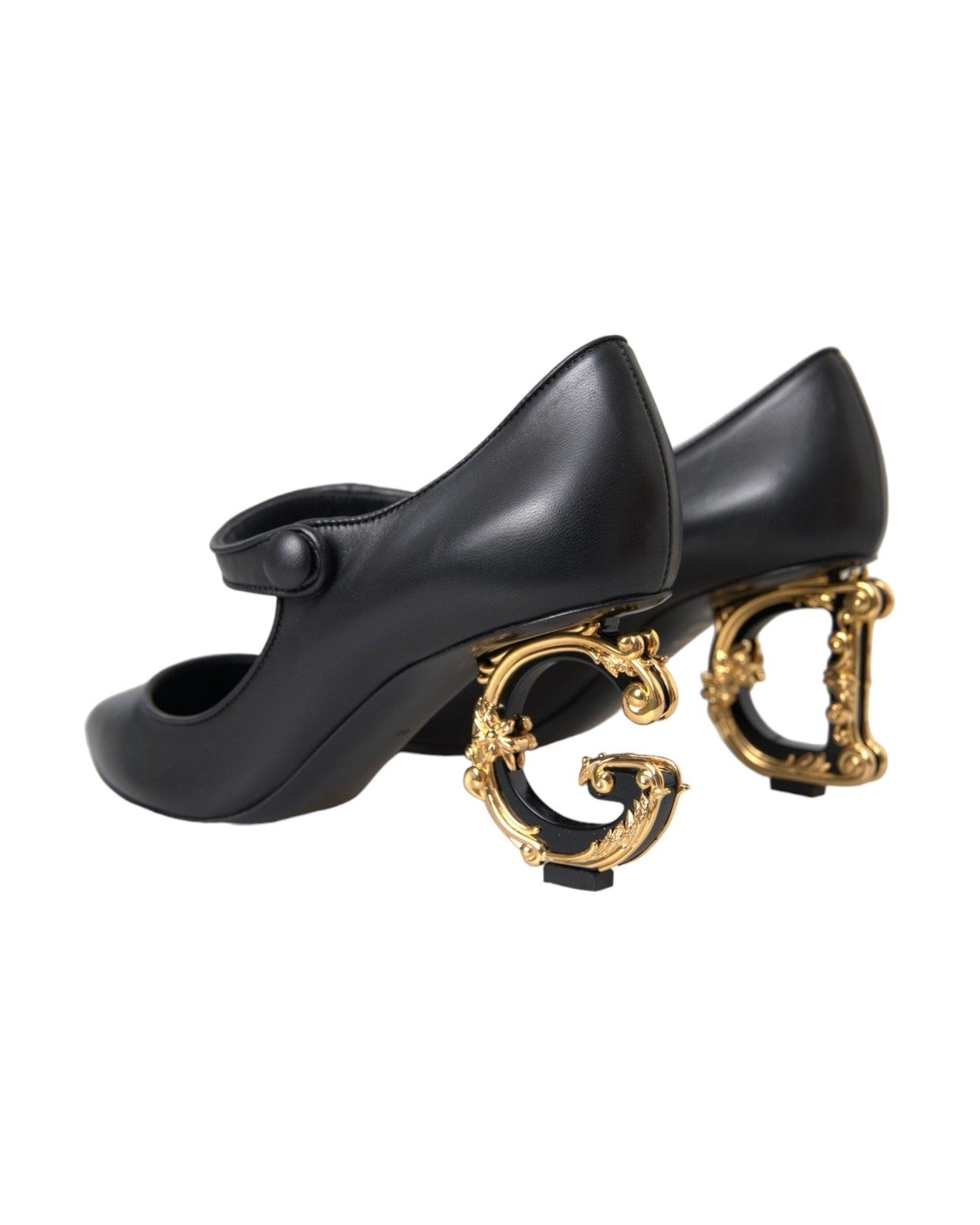 Dolce & Gabbana Black Leather Logo Heels Mary Janes Pumps Shoes Heels