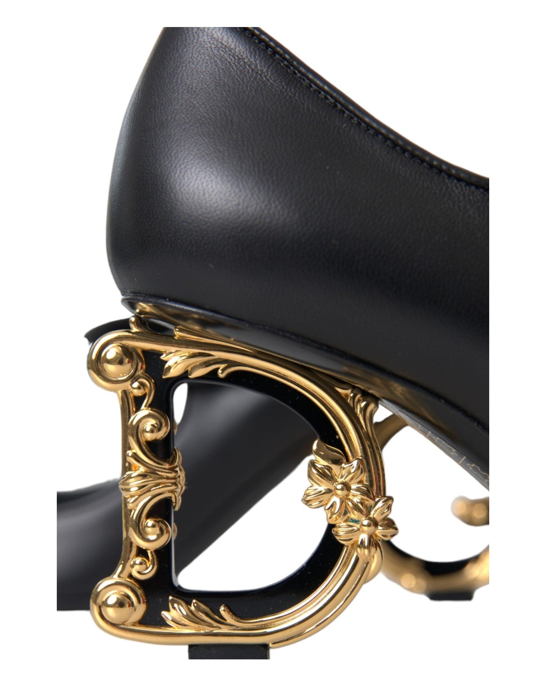 Dolce & Gabbana Black Leather Logo Heels Mary Janes Pumps Shoes Heels