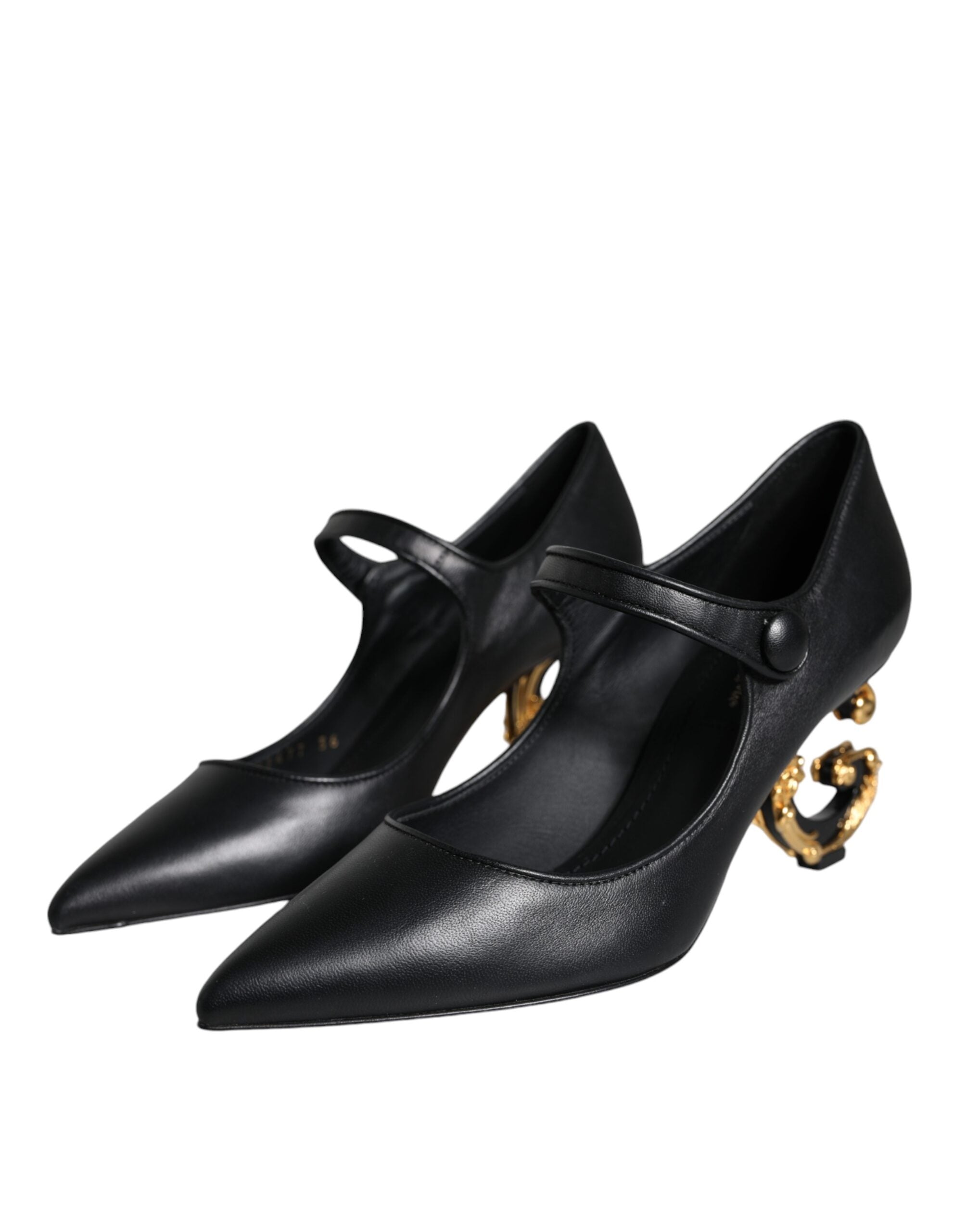 Dolce & Gabbana Black Leather Logo Heels Mary Janes Pumps Shoes Glam Steals