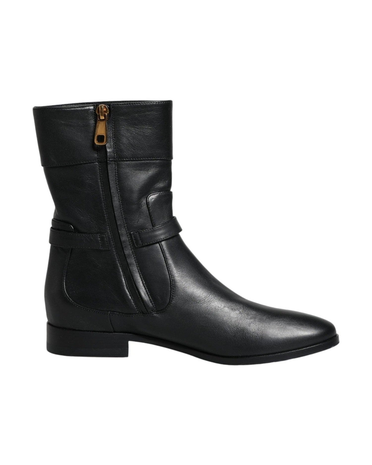 Dolce & Gabbana Black Leather Logo Mid Calf Boots Shoes Boots